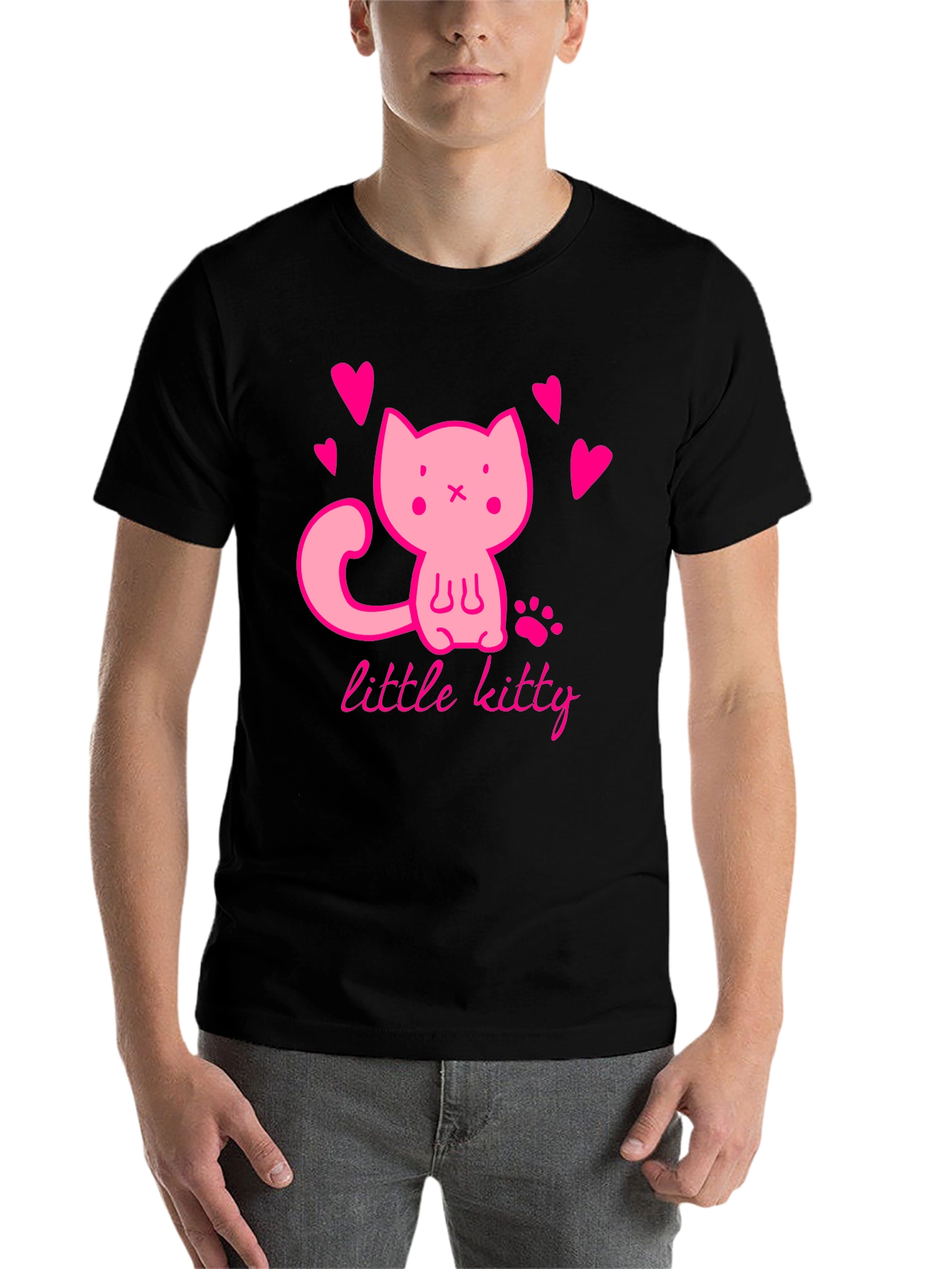 Black Cute Pink Kitten Black T-Shirt view 7