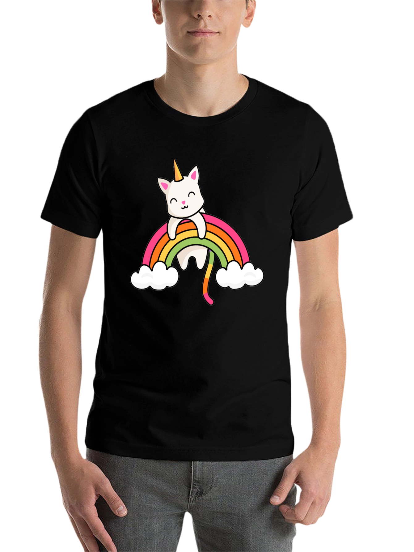 Black Unicorn Cat Rainbow T-Shirt view 7