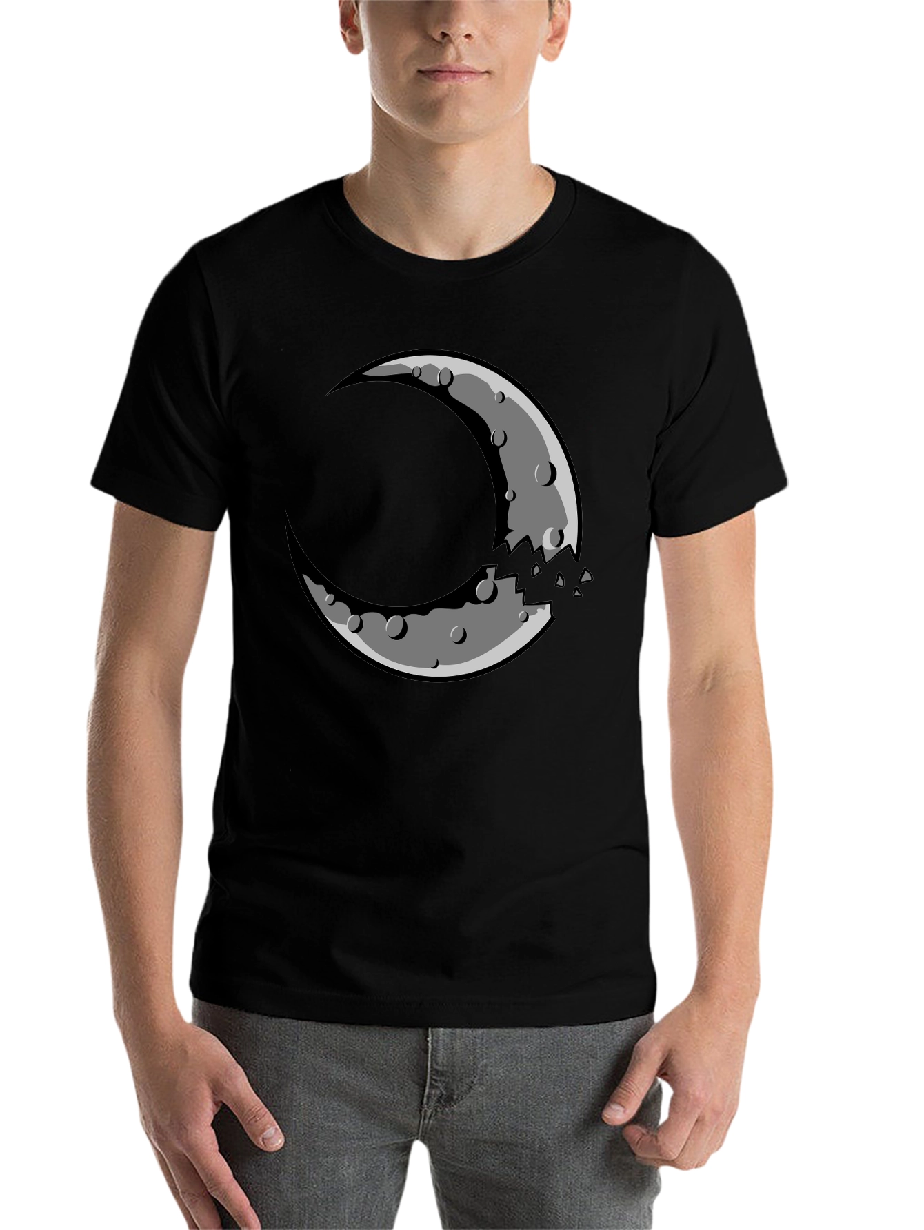 Black Crescent Moon Graphic Tee - Black Cotton Blend Shirt view 7