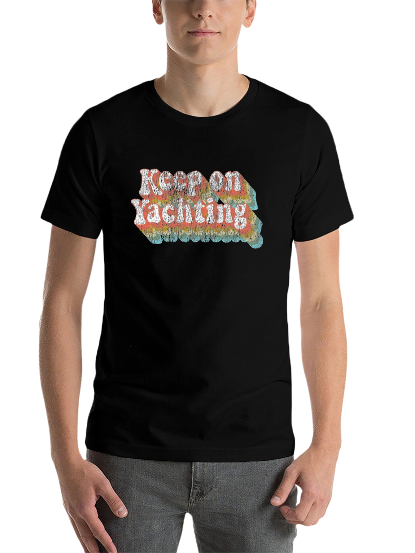 Black Keep on Yachting Retro Graphic Tee - Black view 7