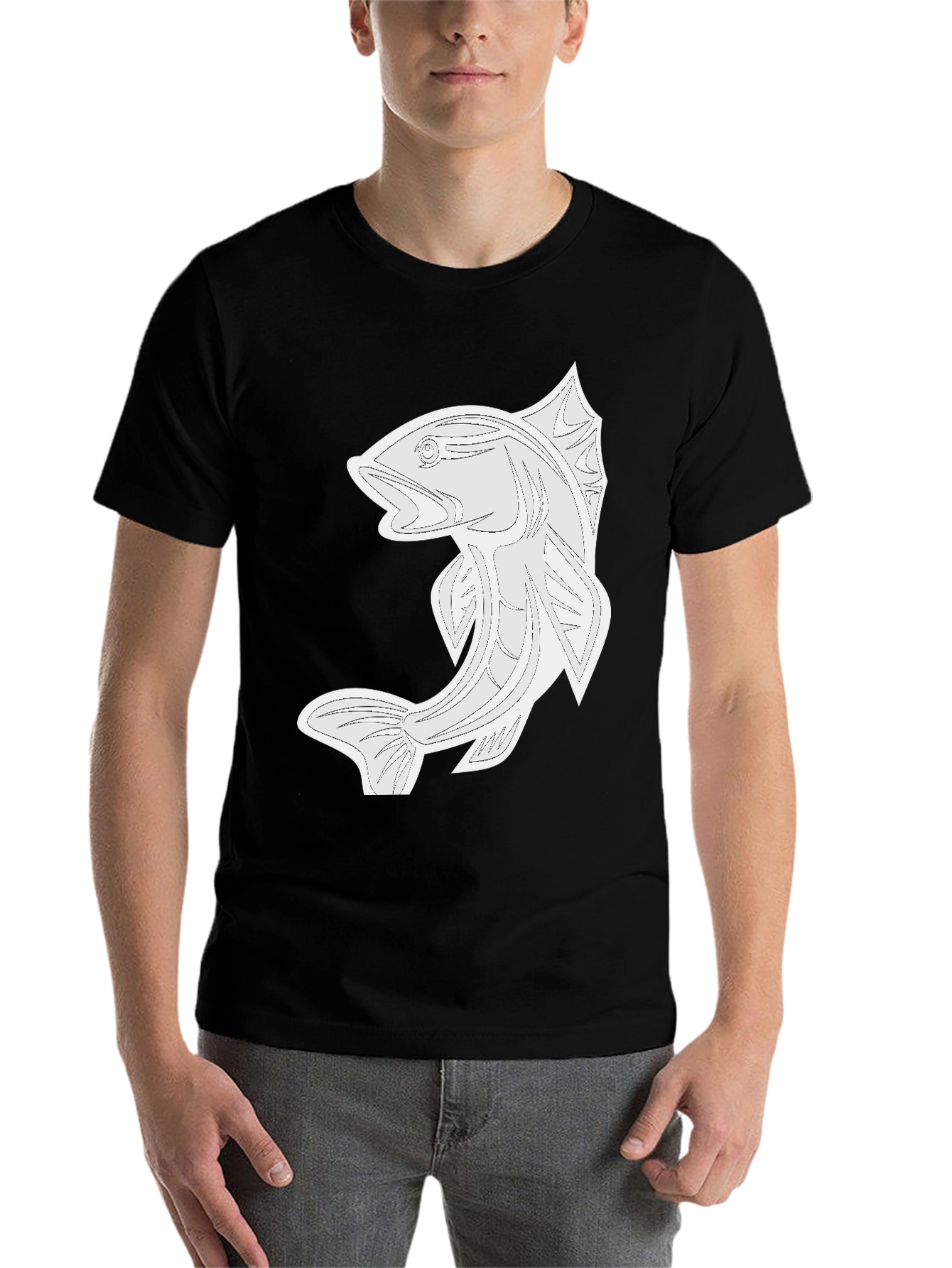Black Black Graphic Tee - Fish Design view 7
