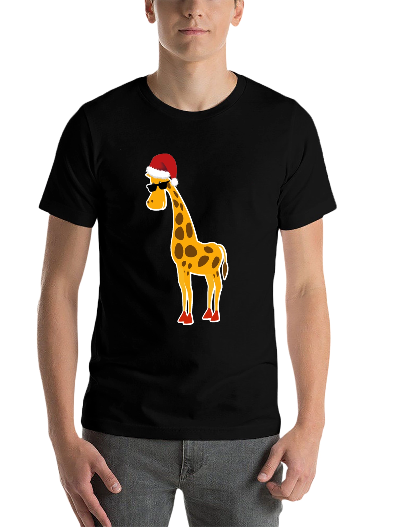 Black Festive Giraffe T-Shirt: Holiday Humor Apparel view 7