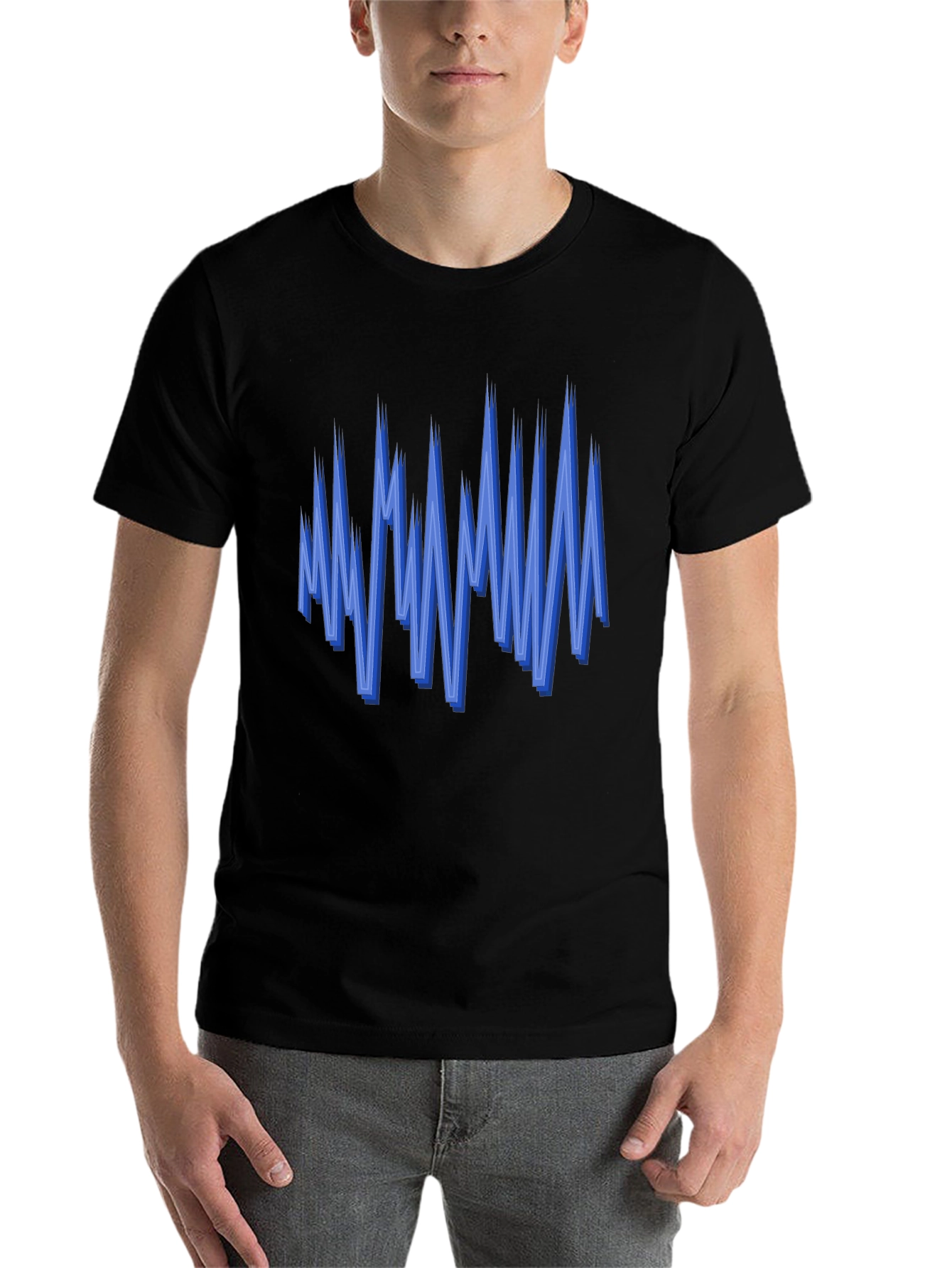 Black Abstract Blue Graphic Print Black Tee view 7