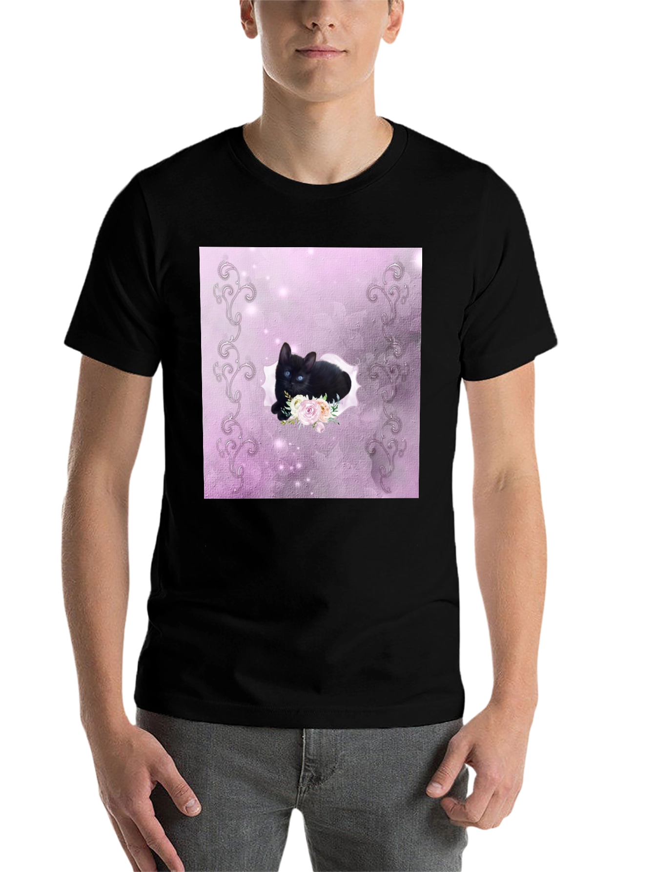 Black Black Kitten Floral T-Shirt view 7