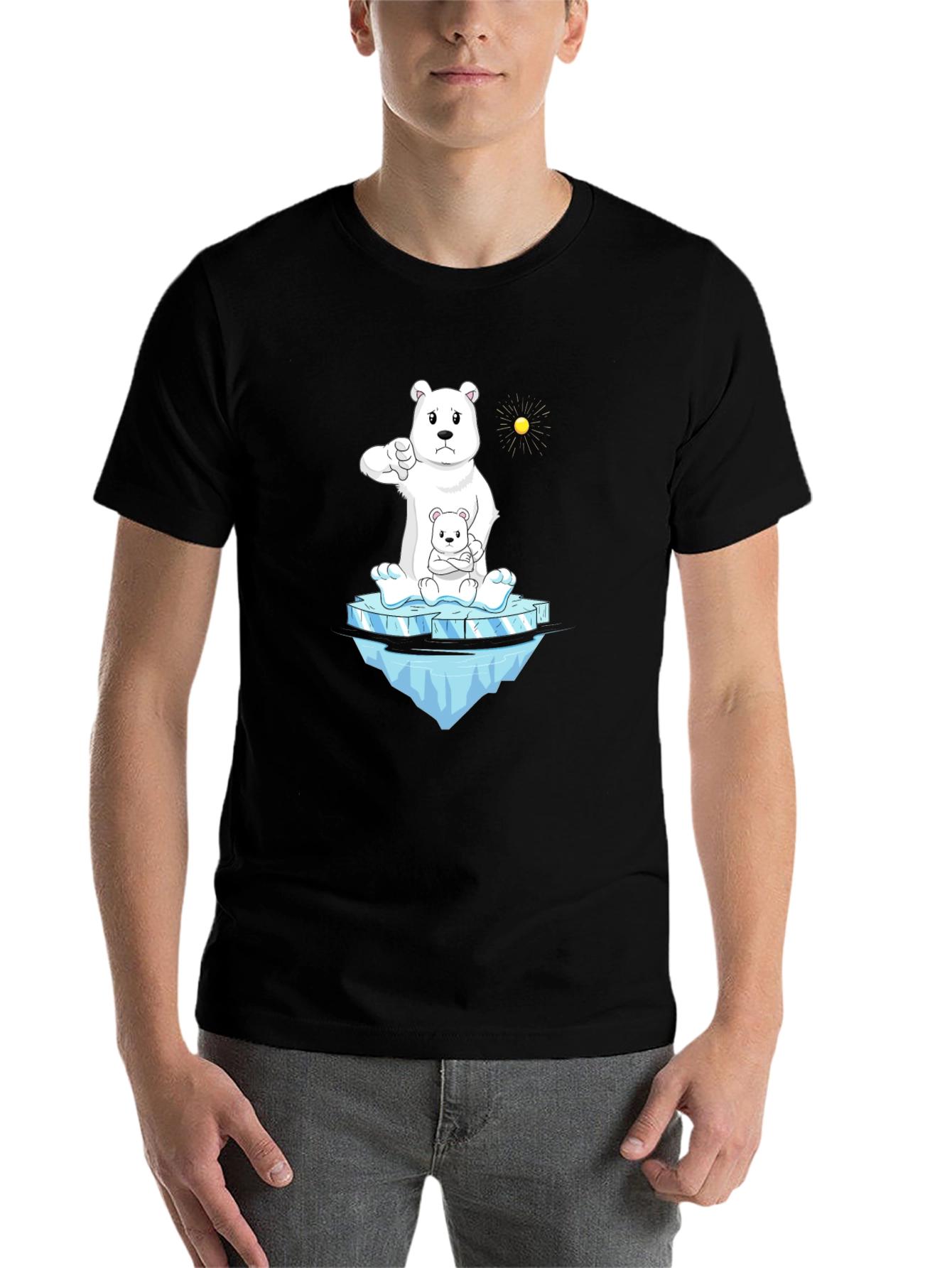 Black Polar Bear Cartoon Graphic Tee - Black view 7