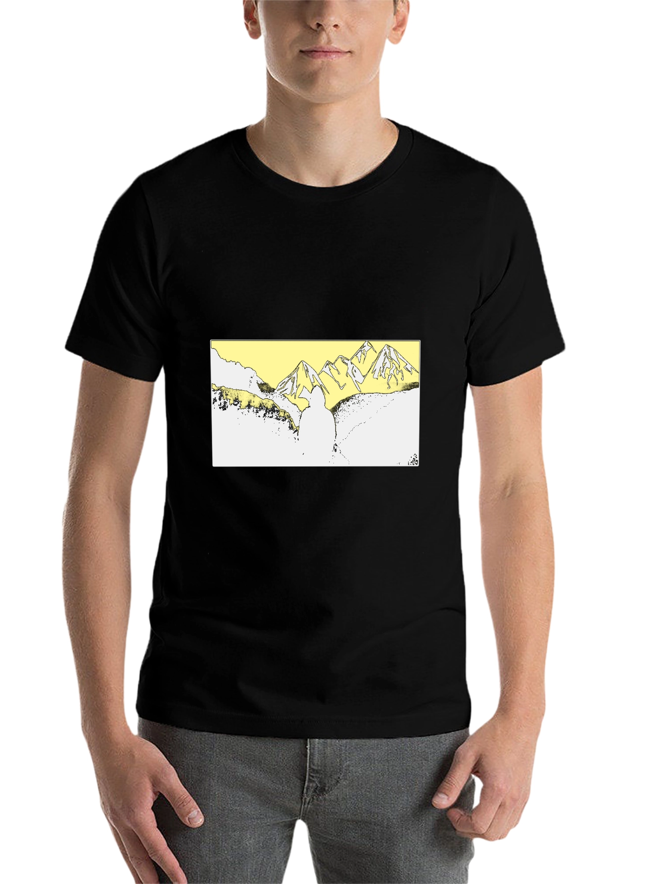 Black Black T-Shirt with Mountain Landscape Graphic view 7