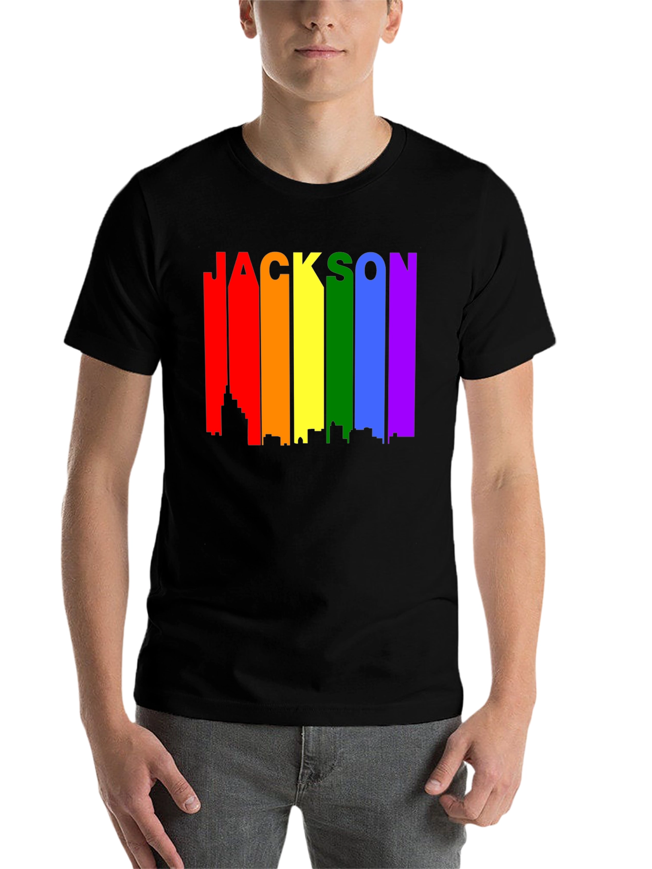 Black Jackson Rainbow Skyline Pride T-Shirt view 7