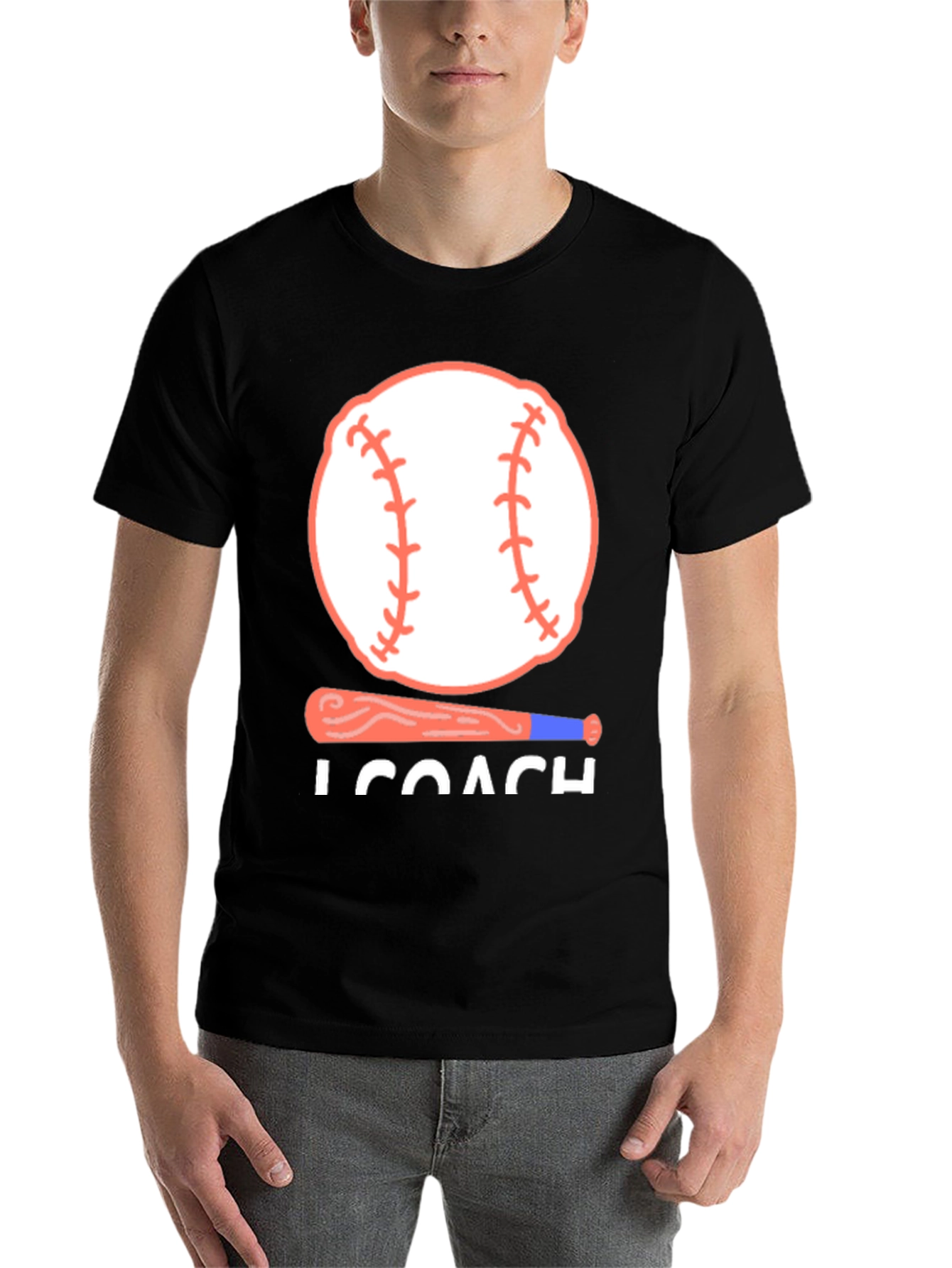 Baseball Coach T-Shirt - Baseball Bat and Ball Design - 7
