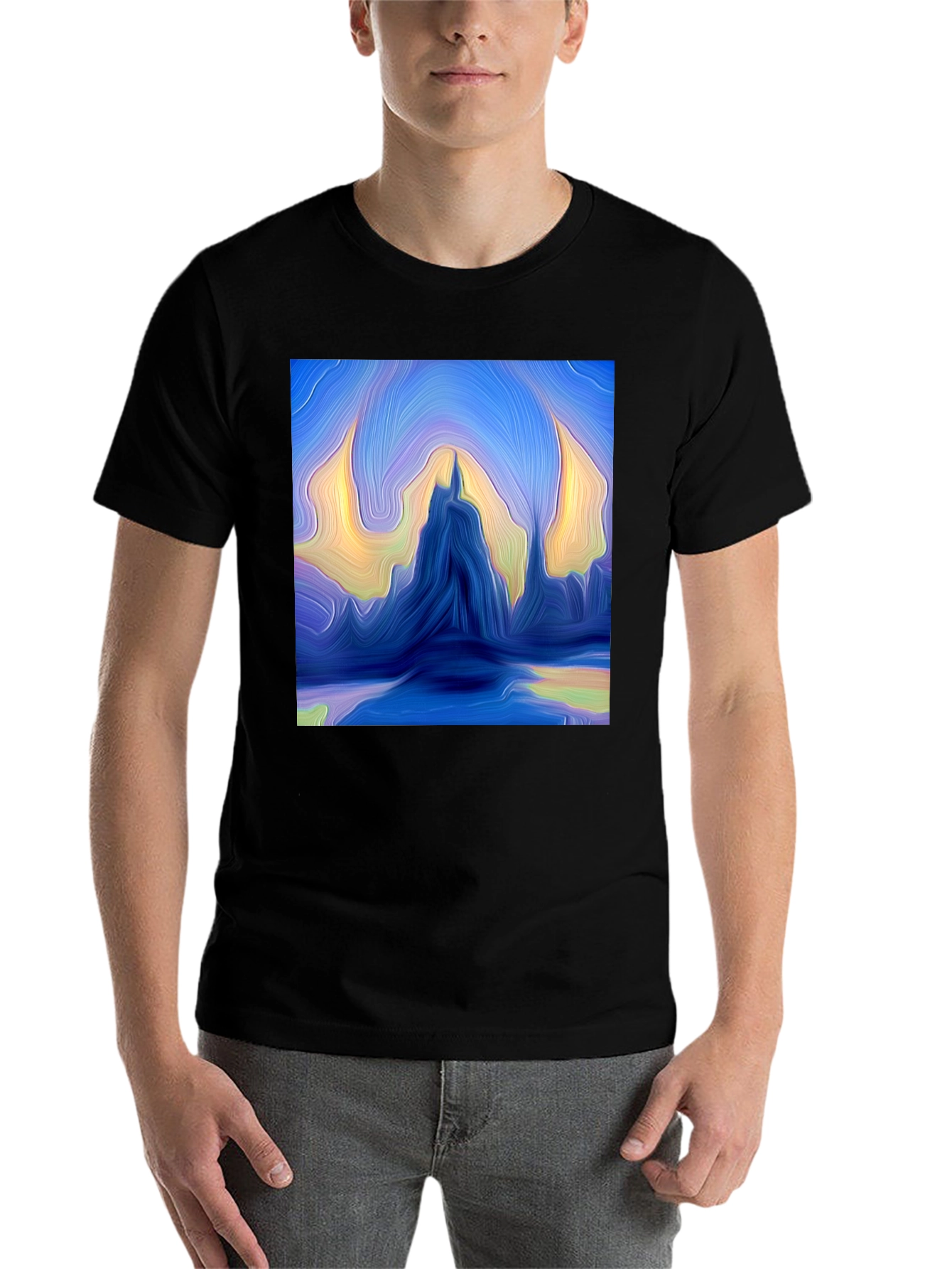 Black Abstract Mountains Graphic Tee view 7
