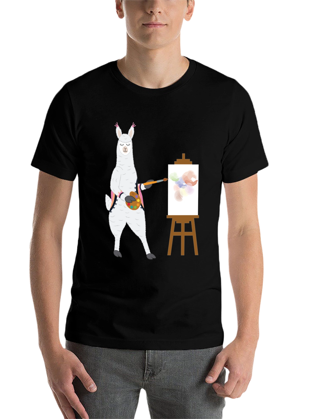 Black Llama Artist T-Shirt - Painter Alpaca Tee view 7