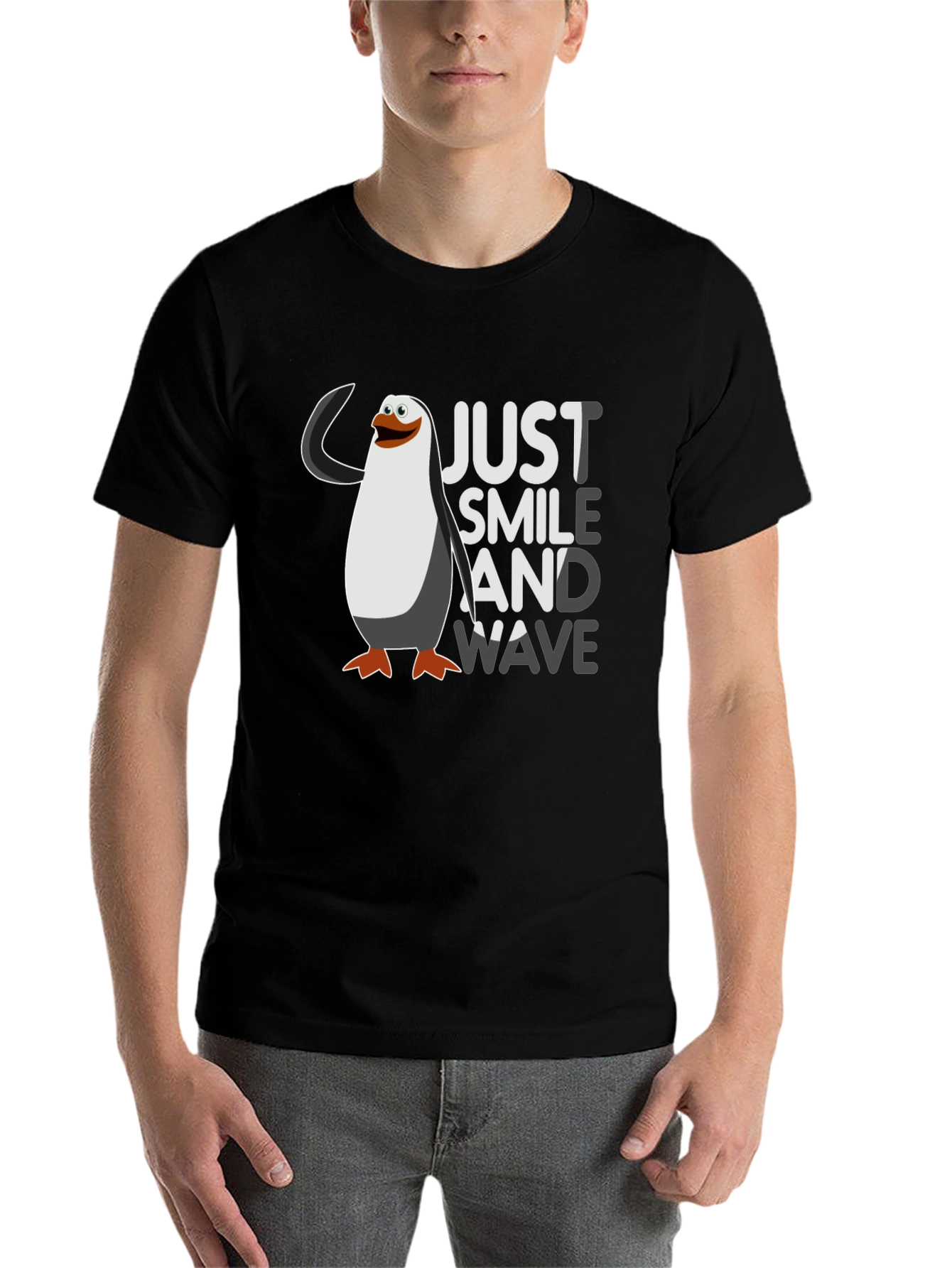 Black Just Smile and Wave Penguin T-Shirt view 7