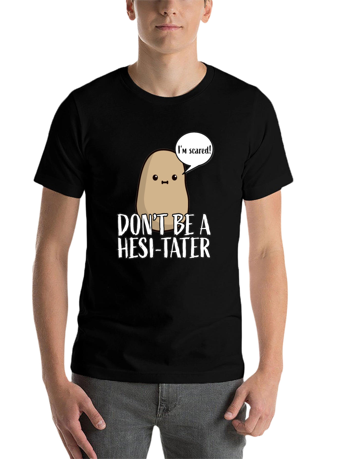 Black Funny Potato T-Shirt - Don't Be a Hesi-Tater! view 7