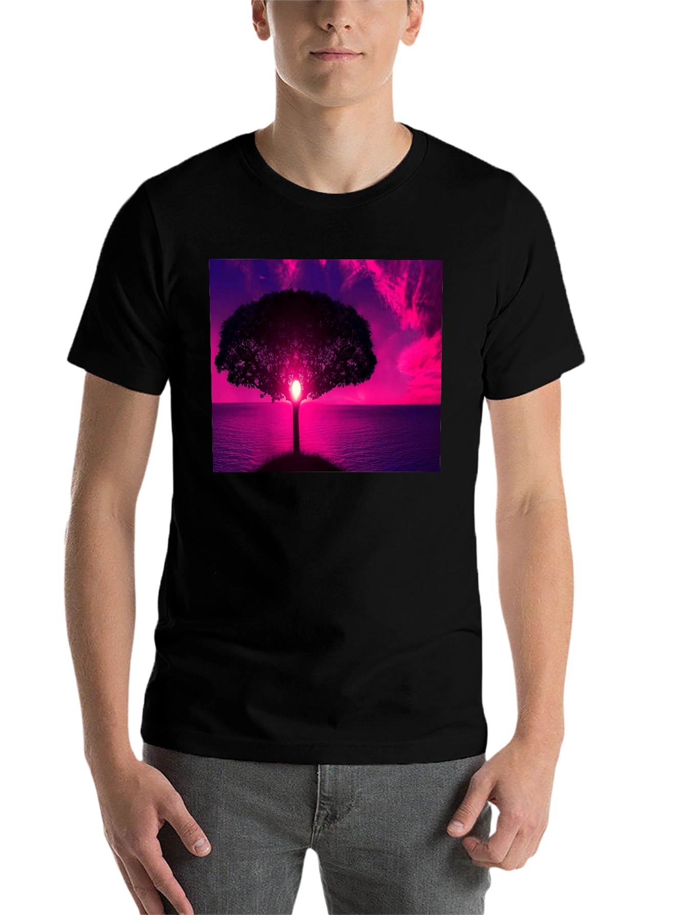 Black Sunset Tree Graphic Tee - Black Cotton Comfort view 7
