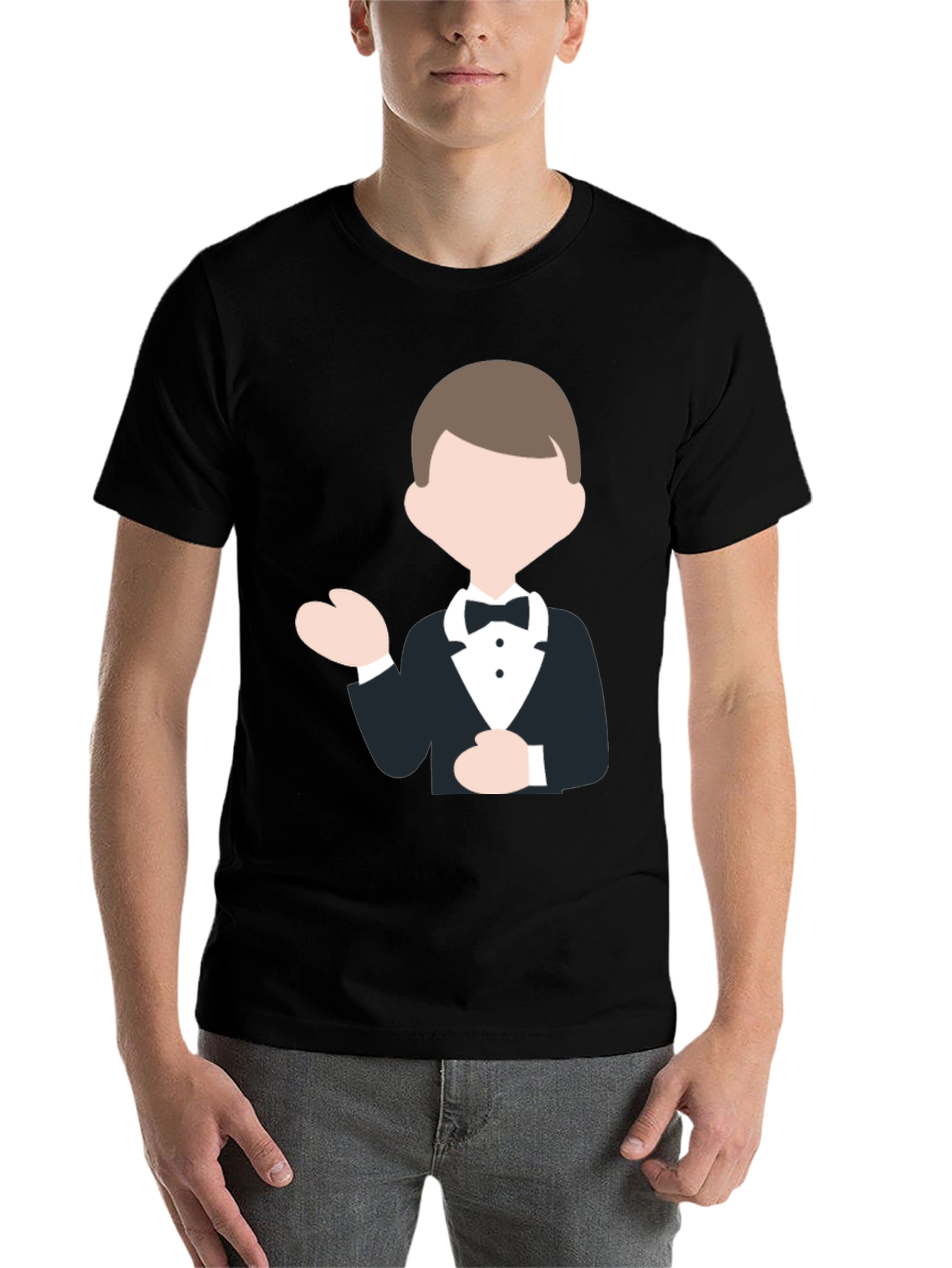 Black Tuxedo Cartoon Graphic Black T-Shirt view 7