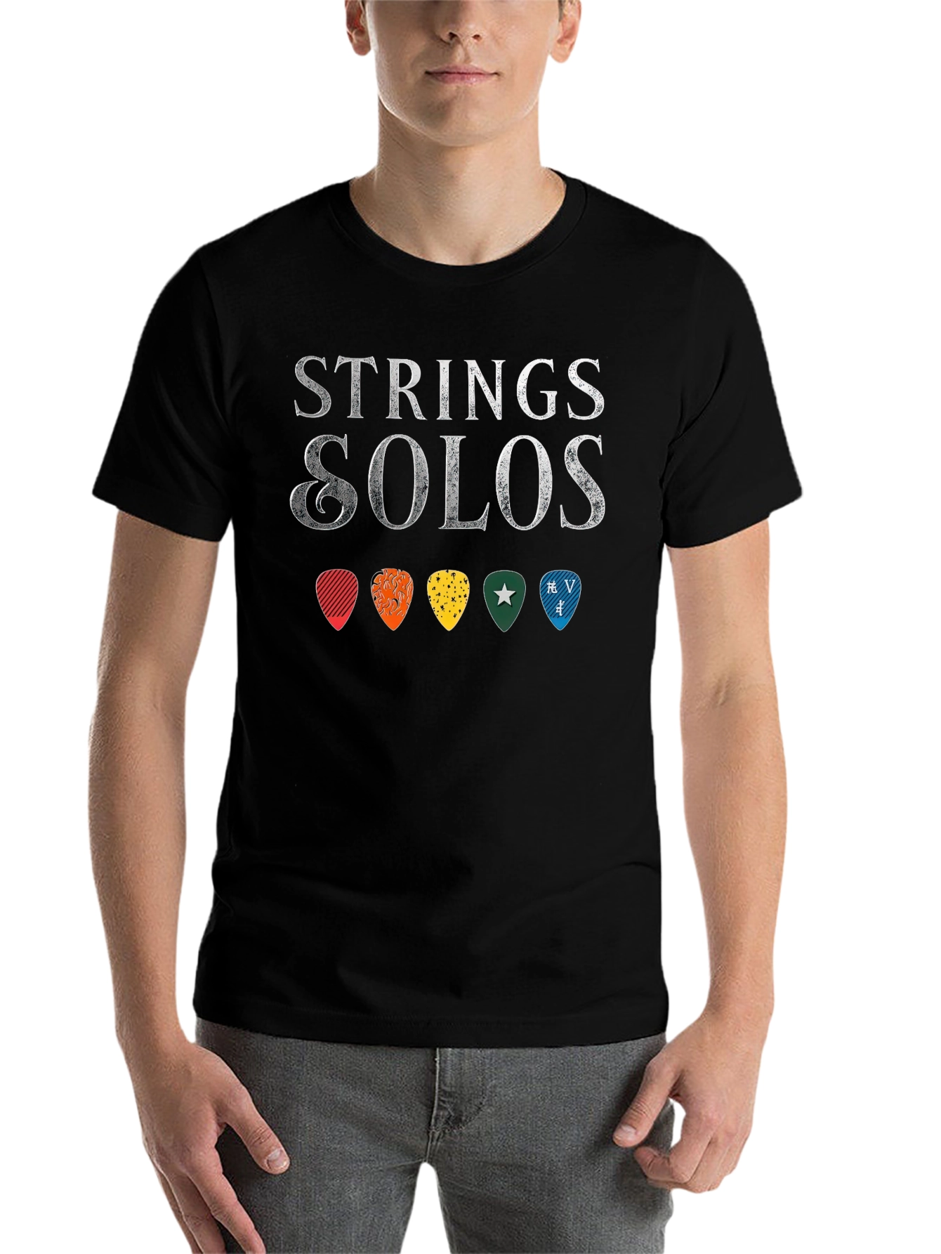 Black Strings & Solos Guitar Pick T-Shirt - Music Lover Tee view 7