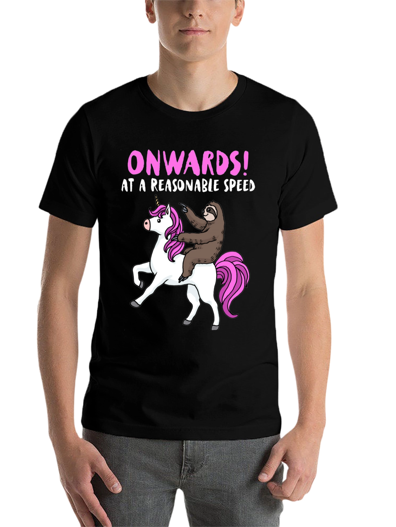 Black Sloth Riding Unicorn Graphic T-Shirt view 7