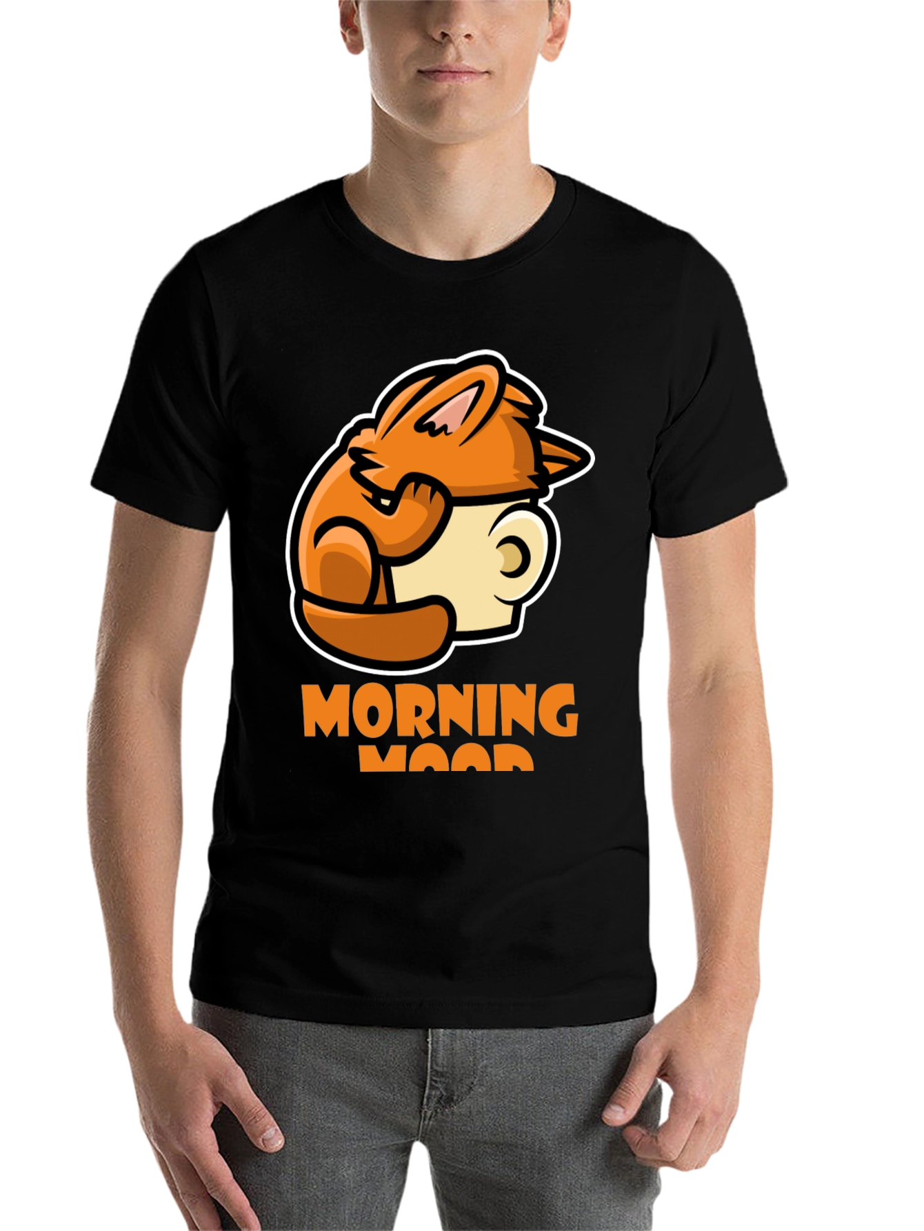 Black Morning Mood Graphic Tee - Cozy Rabbit Coffee Design view 7