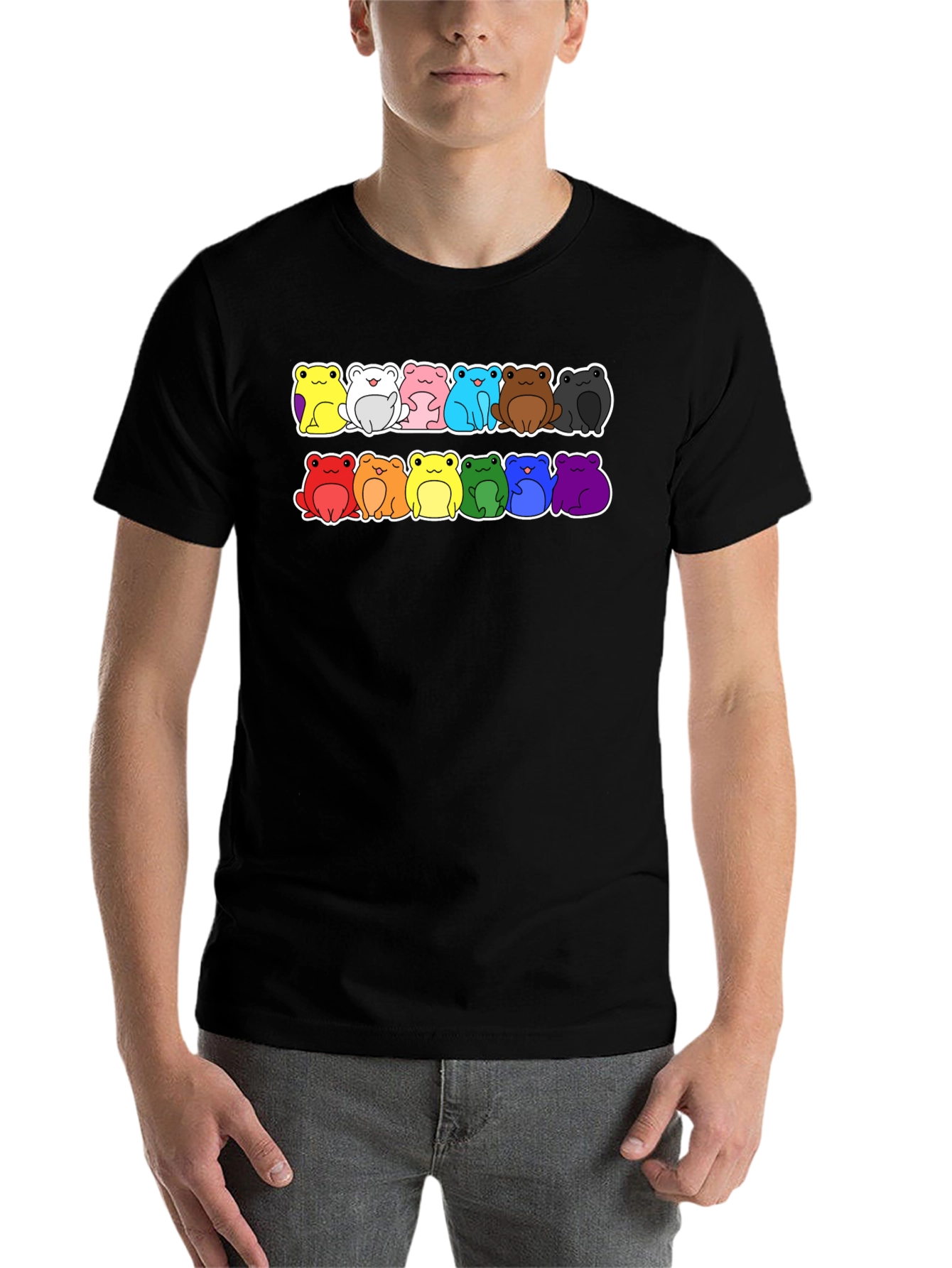 Black Rainbow Frog T-Shirt - Black Cotton Crew Neck Tee view 7