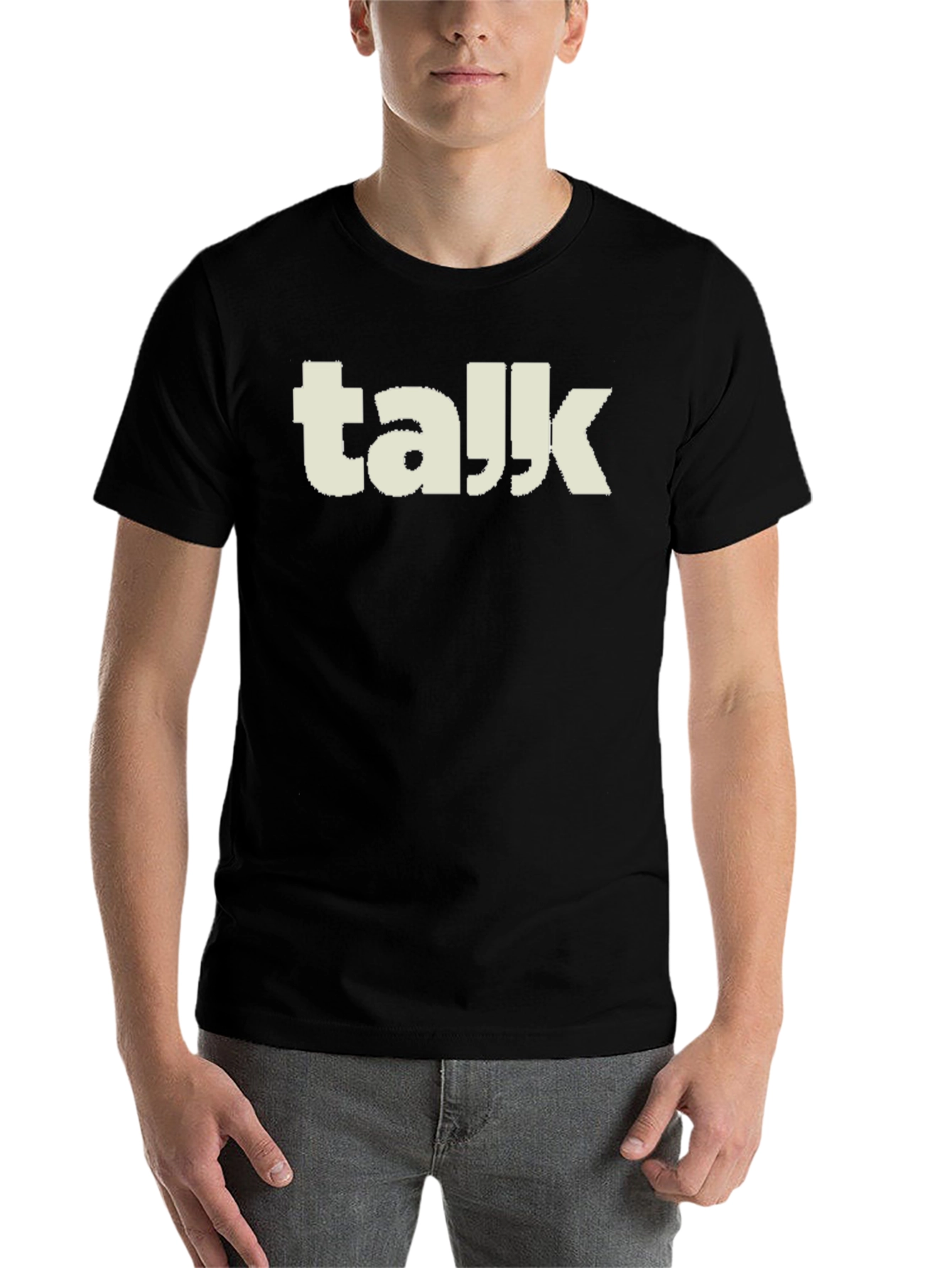 Black Talk T-Shirt - Black Crew Neck Graphic Tee view 7