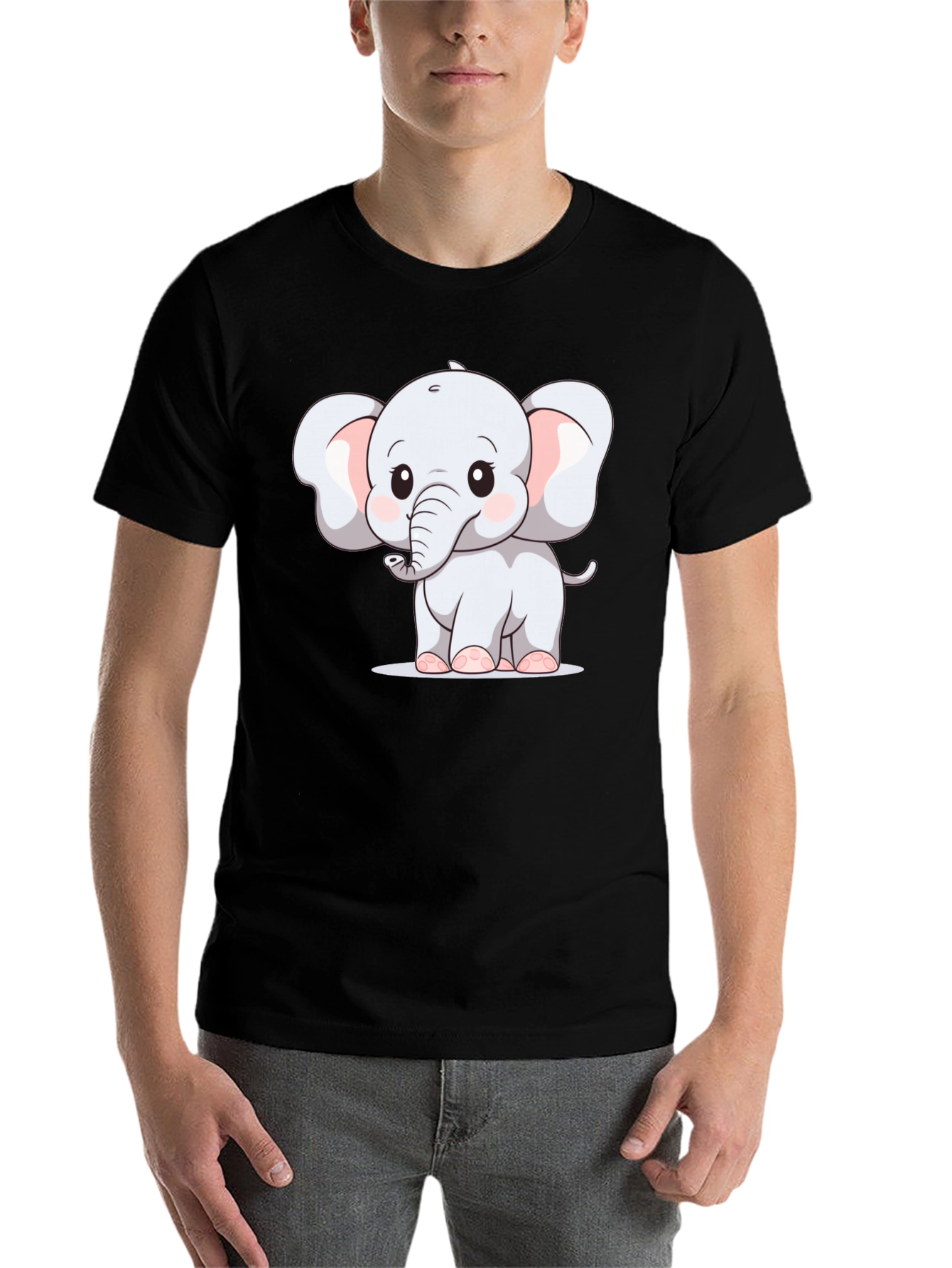 Black Cute Elephant Graphic Tee - Black view 7
