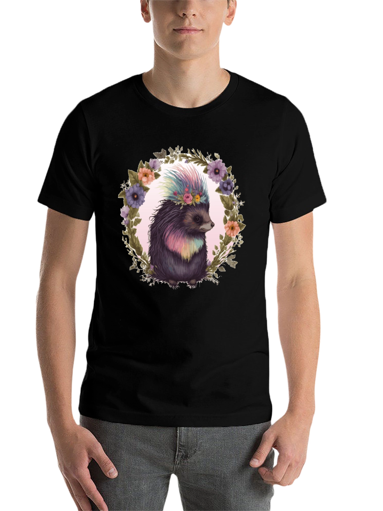 Black Floral Hedgehog Graphic Tee view 7
