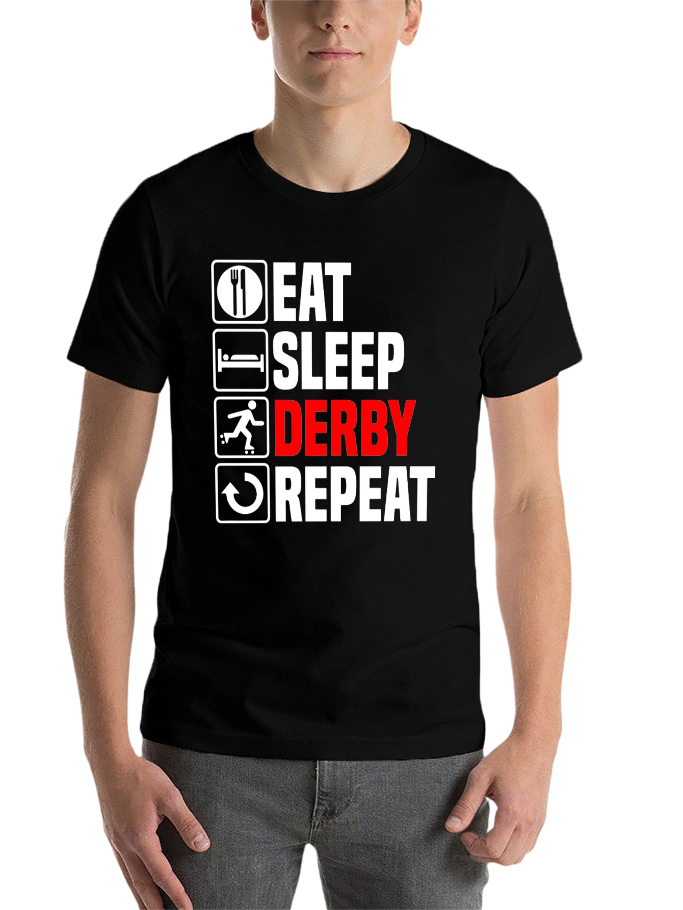 Black Eat Sleep Derby Repeat Graphic Tee view 7