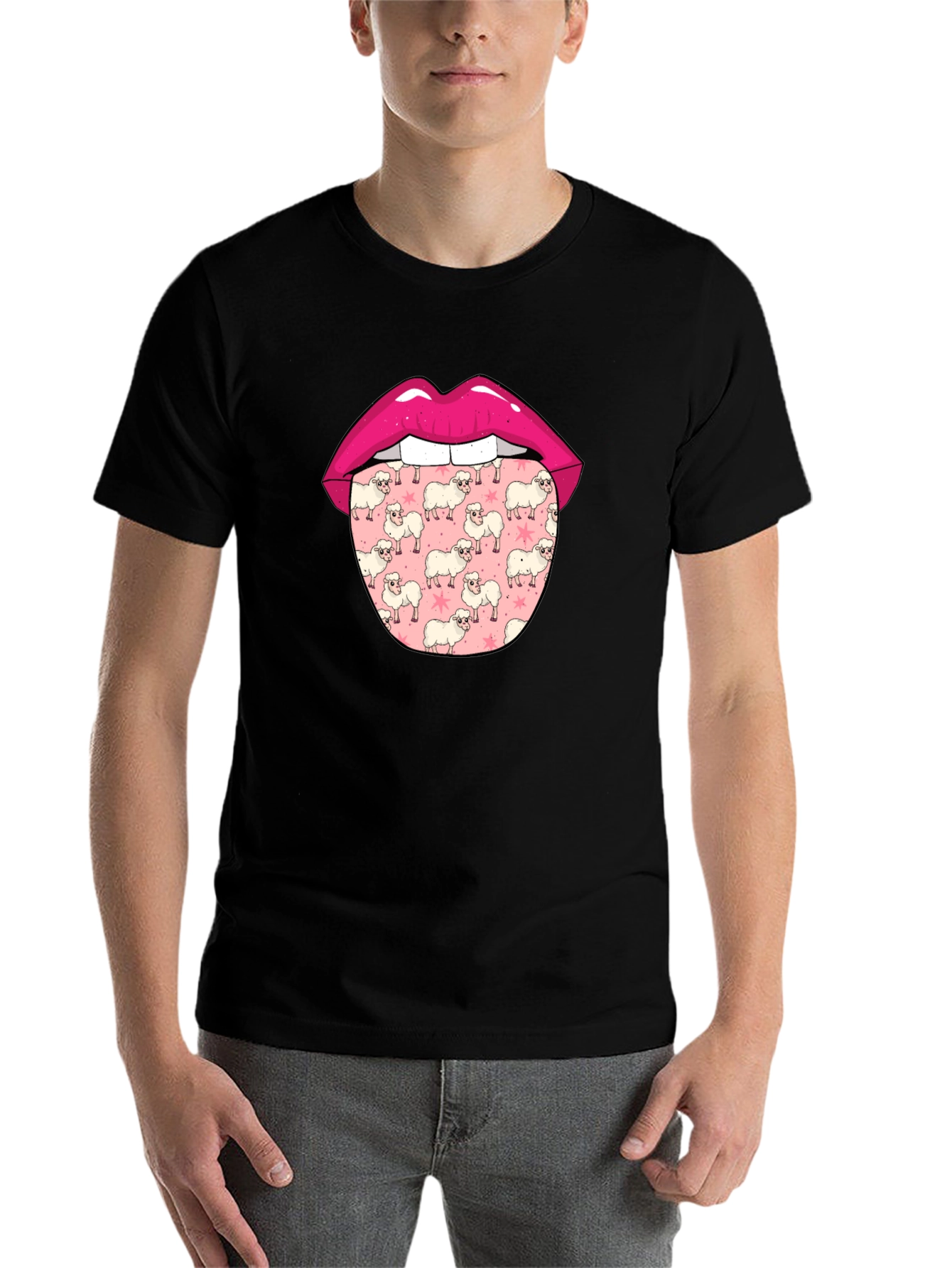 Black Sheep Tongue Graphic Tee - Quirky Men's T-Shirt view 7