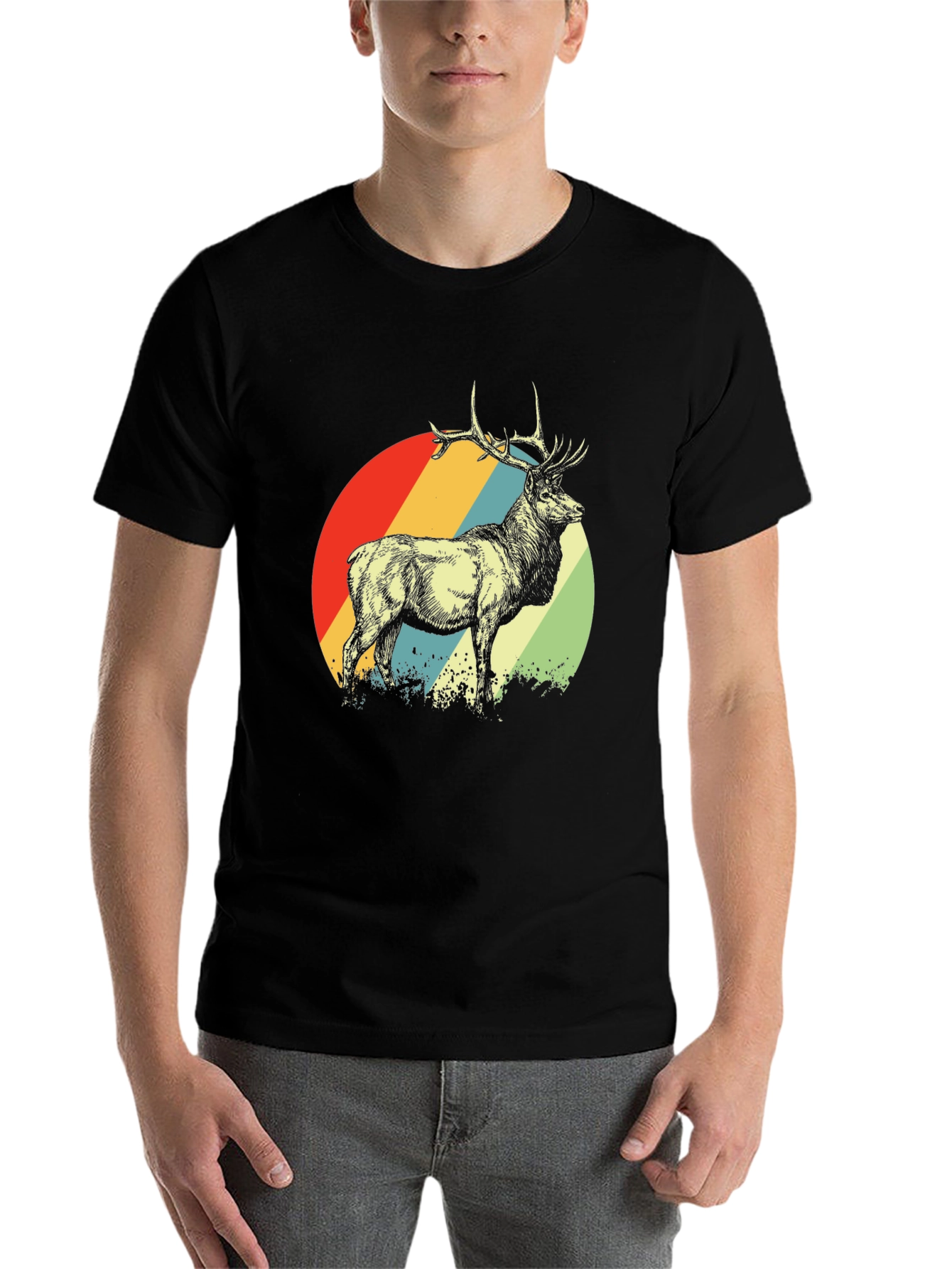 Black Retro Deer Graphic Tee - Men's Black T-Shirt view 7