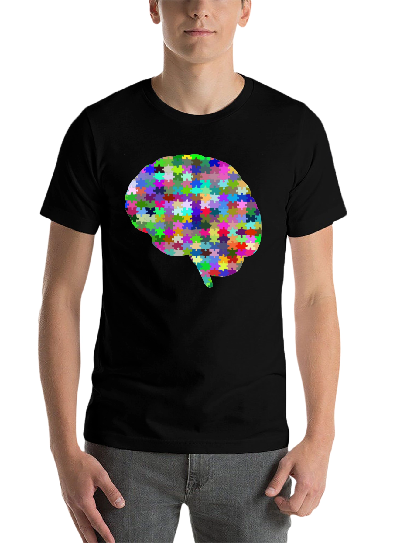 Black Brain Puzzle T-Shirt - Colorful Mind Tee view 7