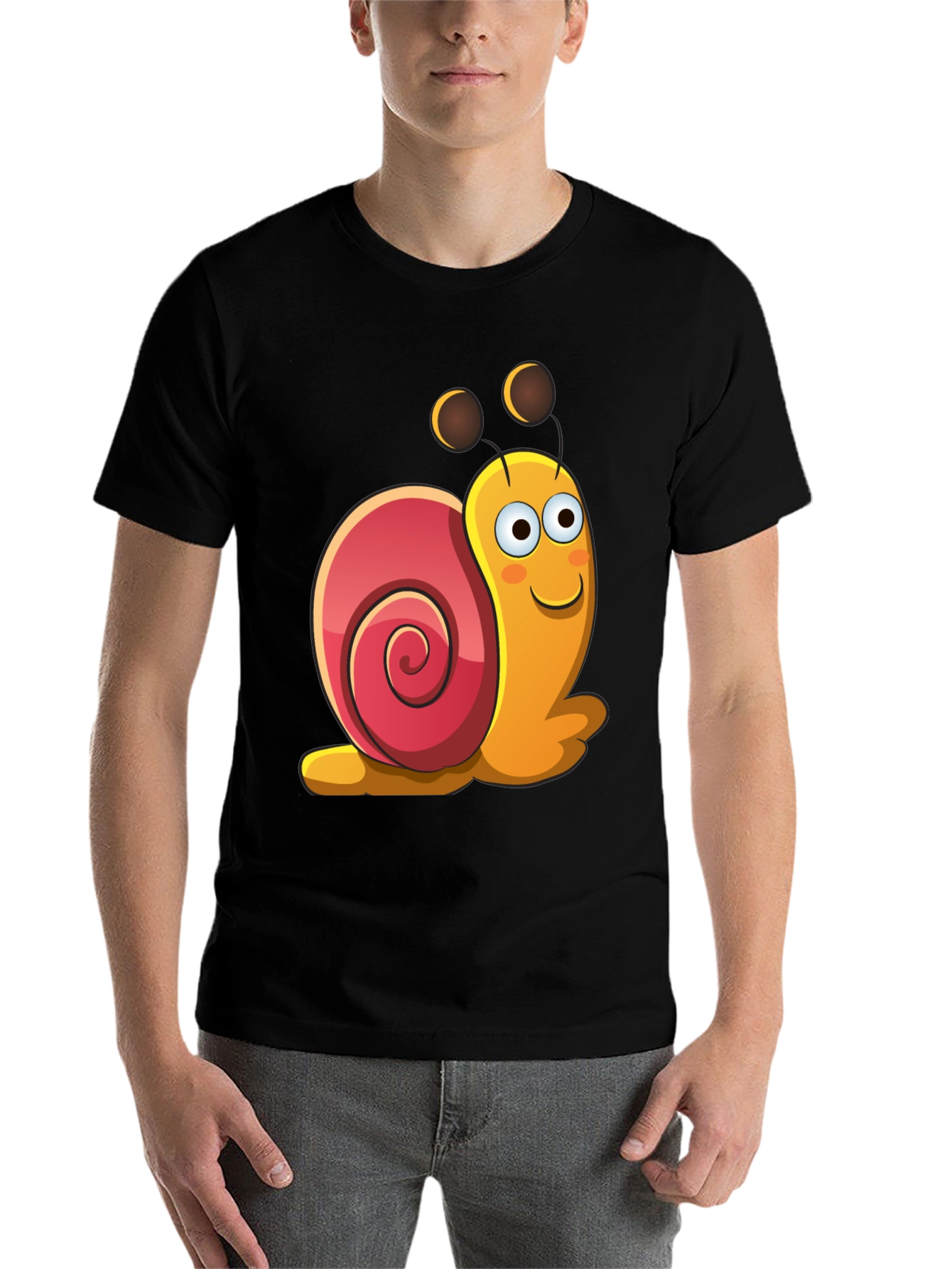 Black Cartoon Snail Graphic Black T-Shirt view 7
