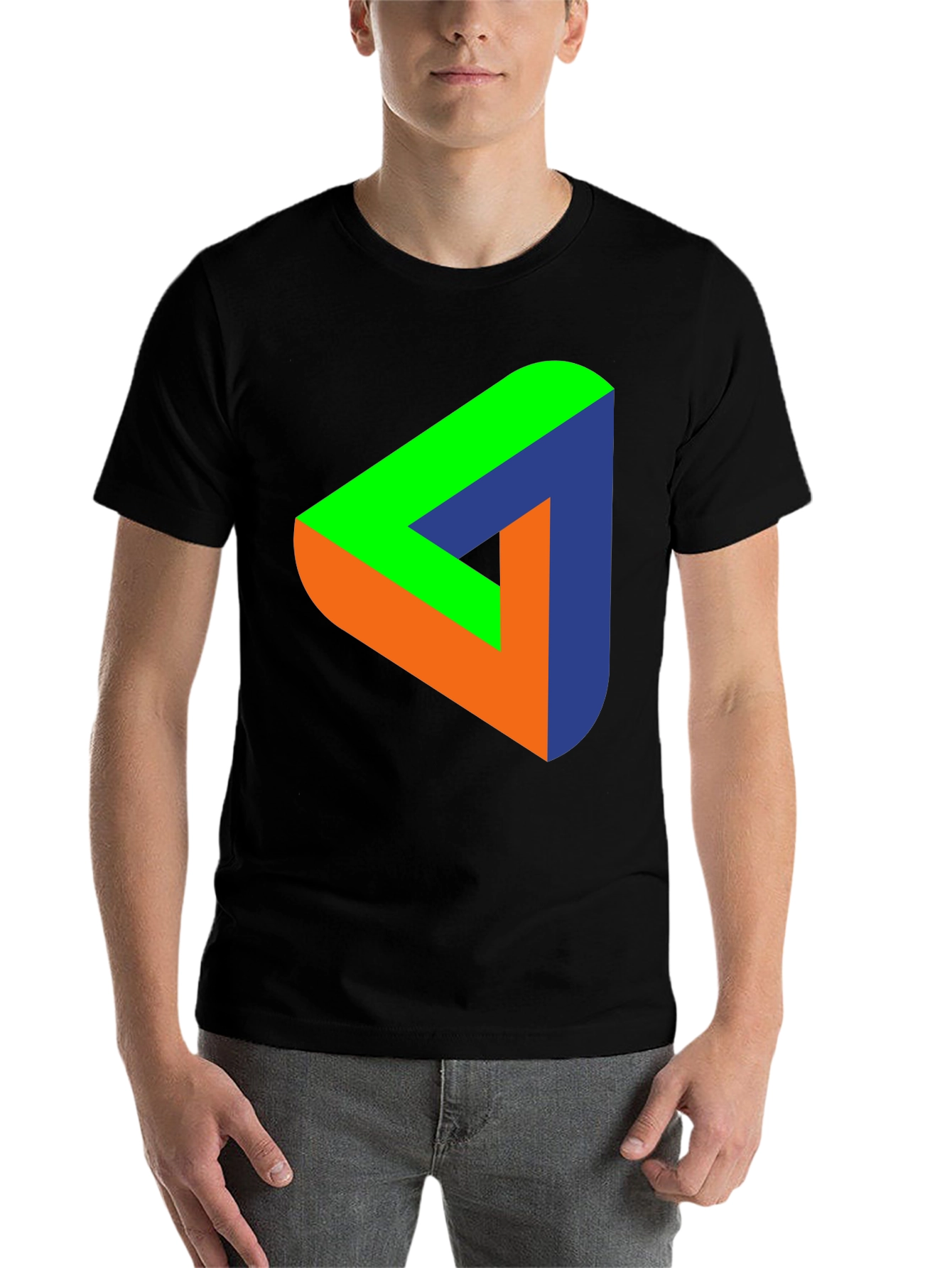 Black Optical Illusion Triangle Graphic T-Shirt view 7