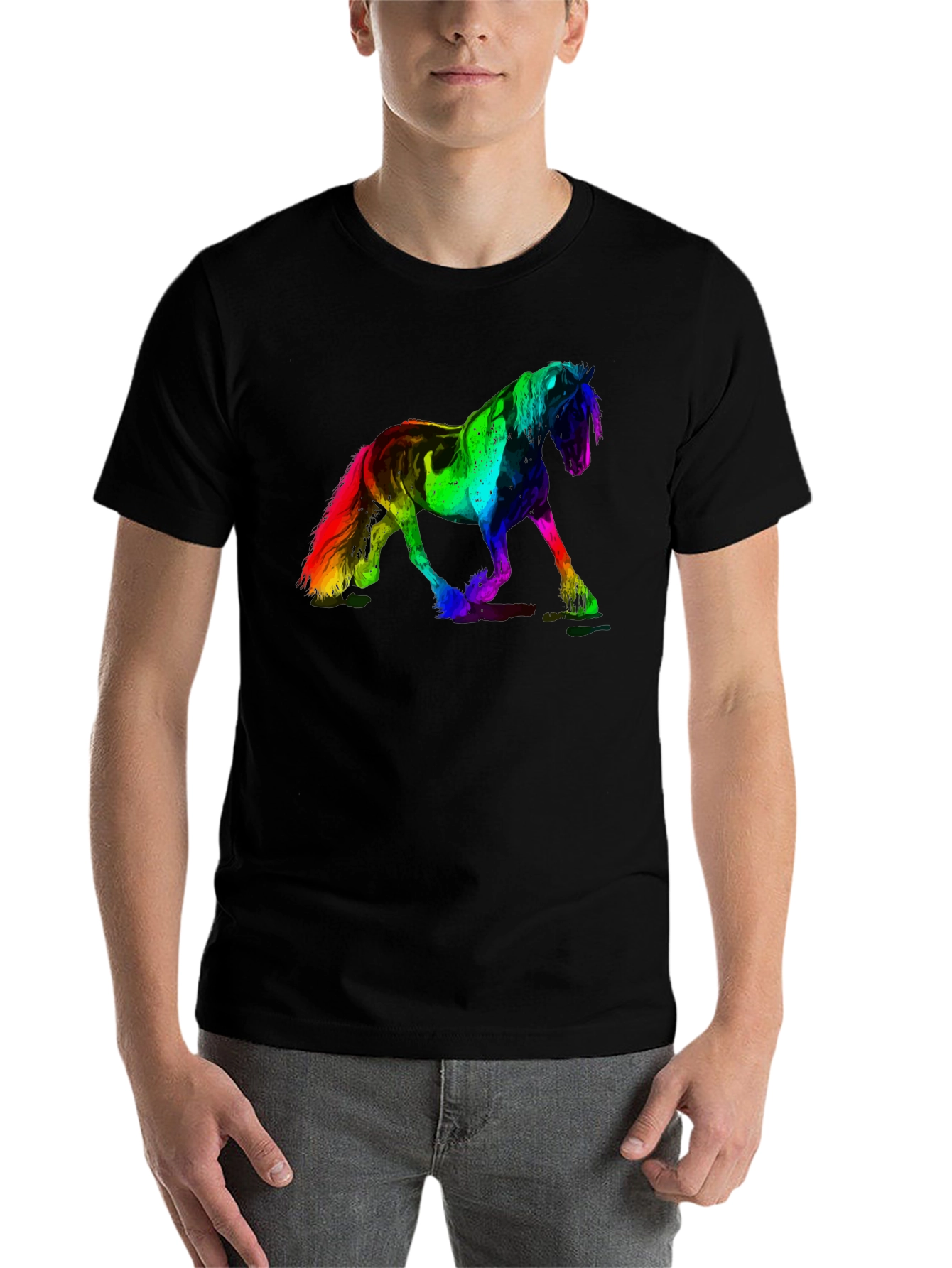 Black Rainbow Horse Graphic Print Black Tee view 7