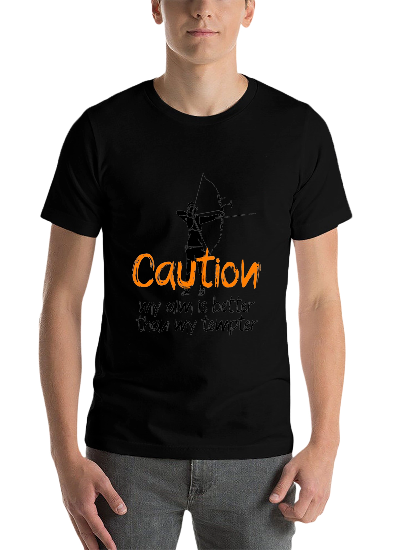 Black Caution Archery T-Shirt - Aim Better Than Tempter view 7