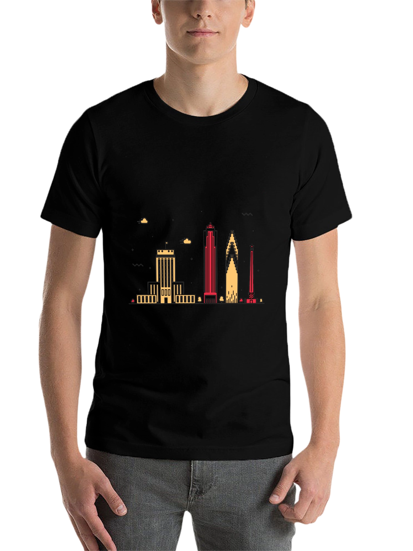 Black Urban Skyline Graphic Tee - Black Crew Neck view 7