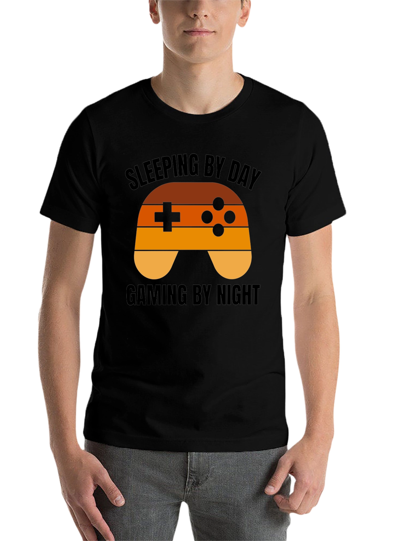 Black Gamer T-Shirt - Sleeping By Day, Gaming By Night view 7