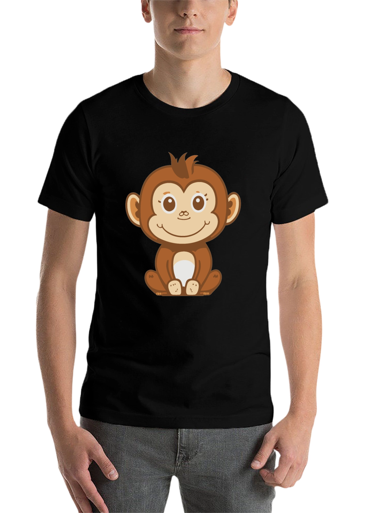 Black Cute Monkey Graphic Black T-Shirt view 7