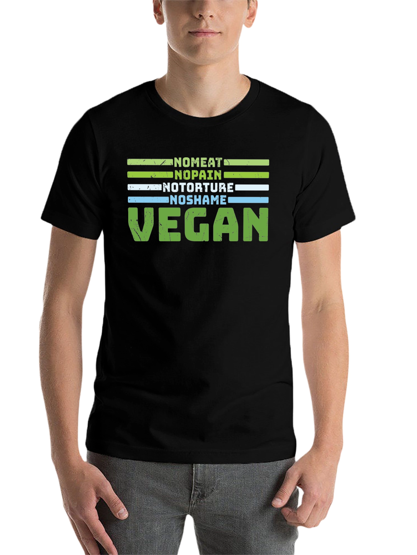 Black Vegan T-Shirt - No Meat No Pain Graphic Tee view 7