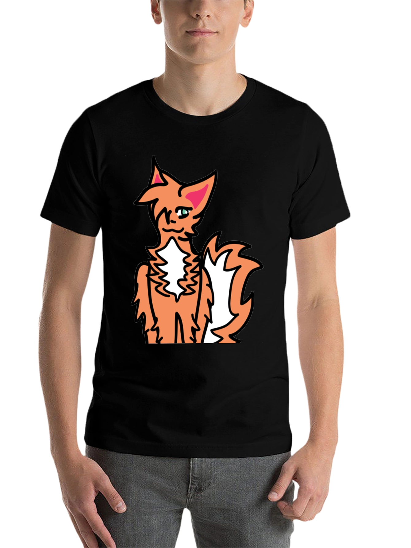 Black Cartoon Fox Graphic Black Tee view 7