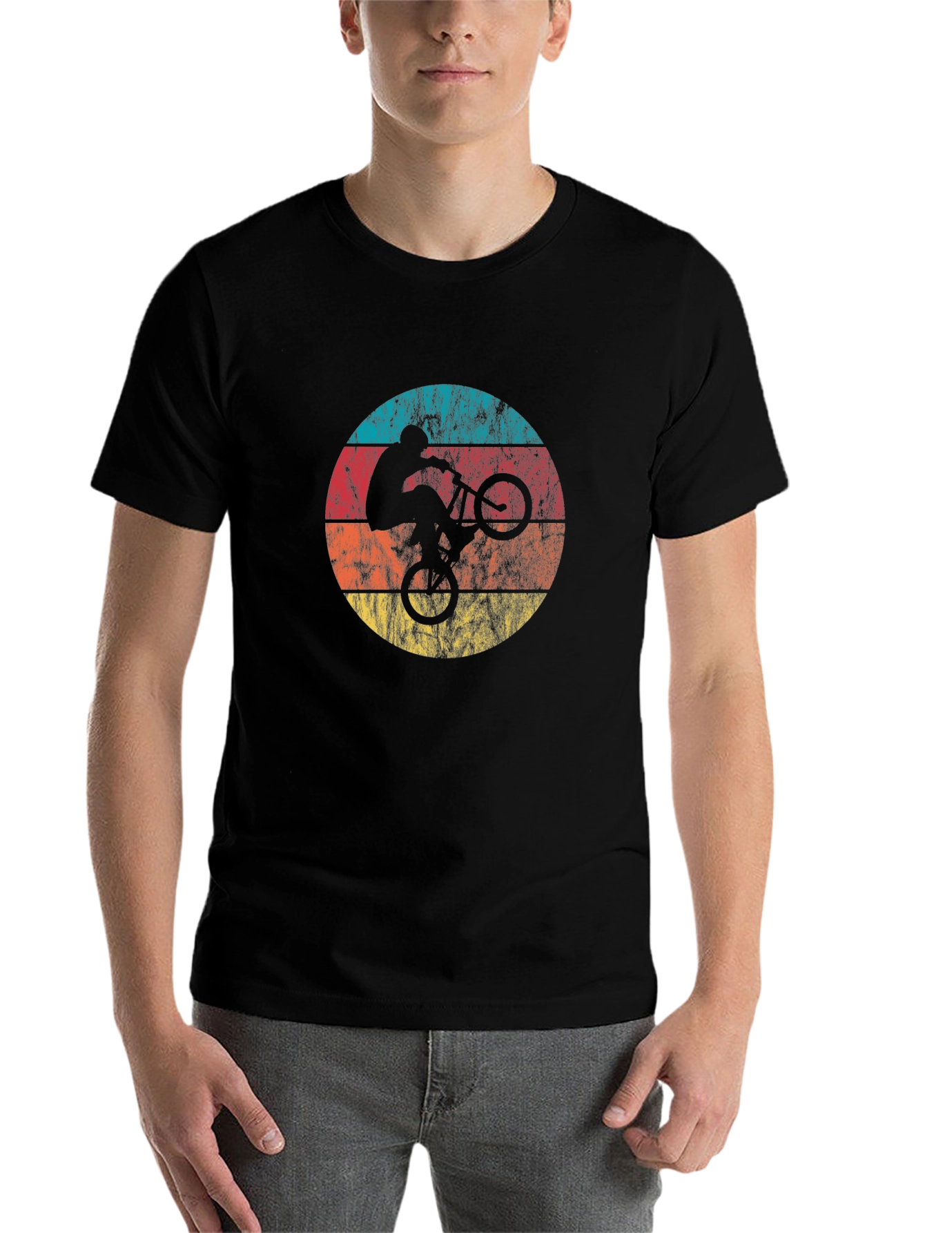 Black Retro Style Mountain Bike T-Shirt view 7