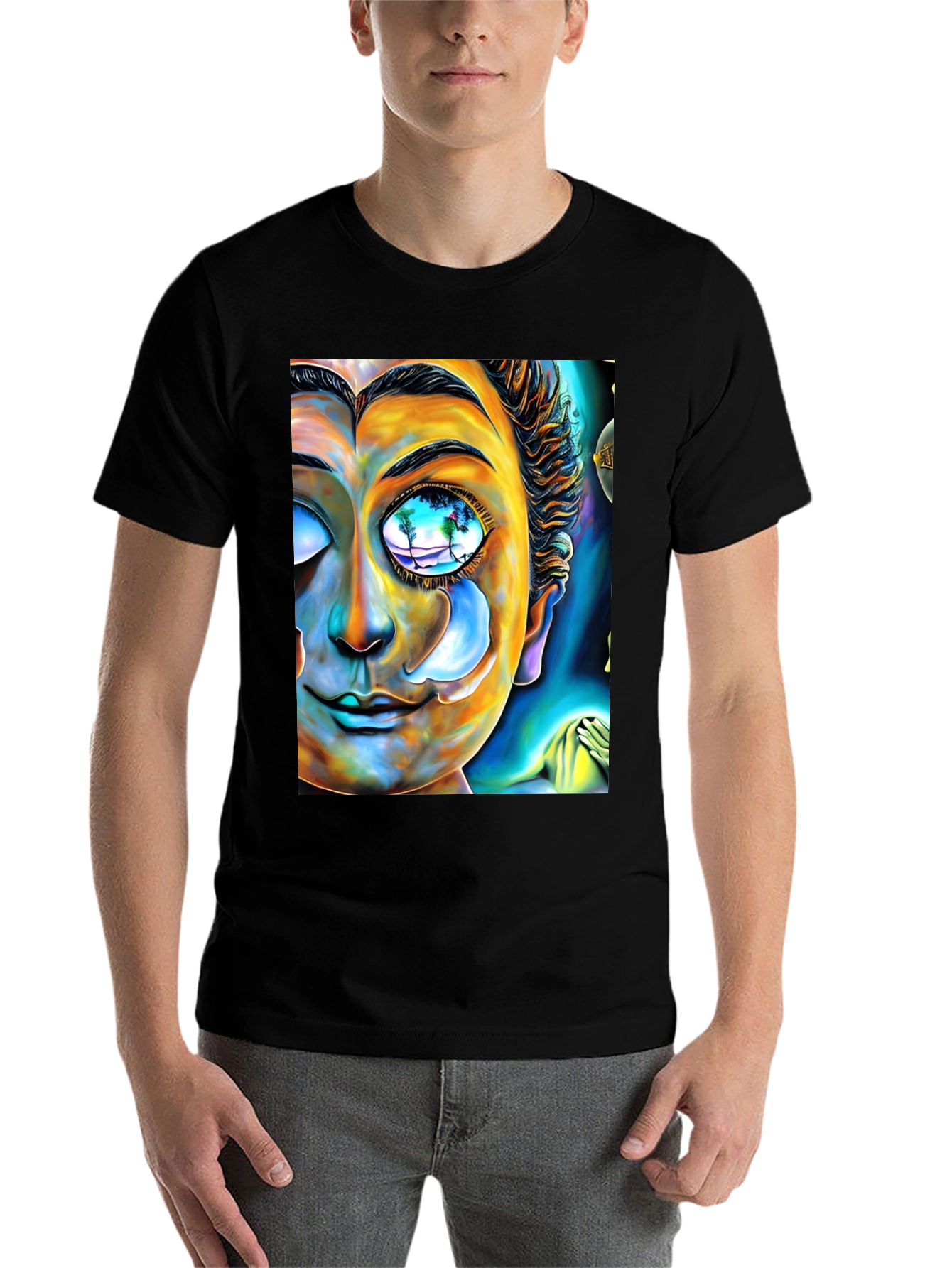 Black Abstract Buddha Face Graphic Tee - Unique Artistic Design view 7