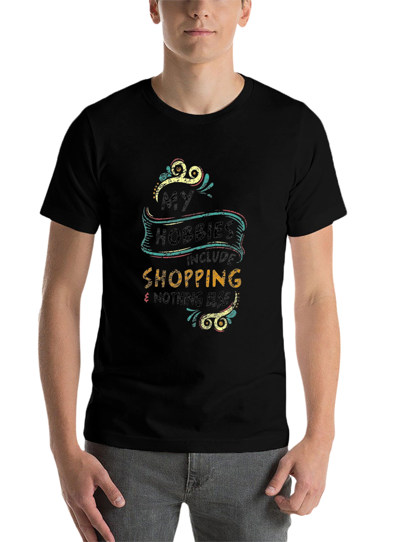 Black My Hobbies Include Shopping Graphic T-Shirt view 7