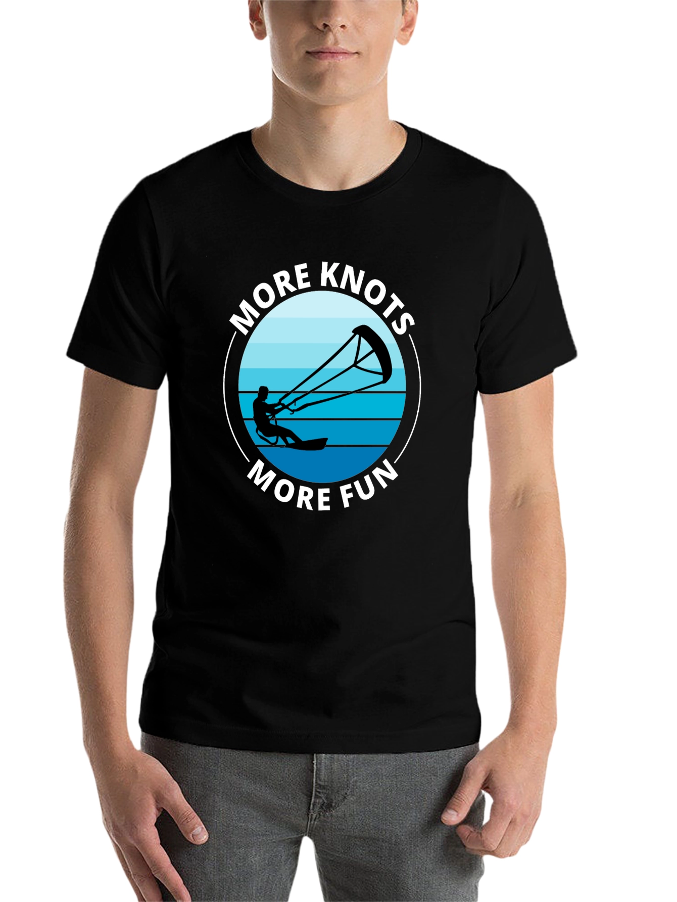 Black More Knots More Fun Black T-Shirt | Kitesurfing Tee view 7