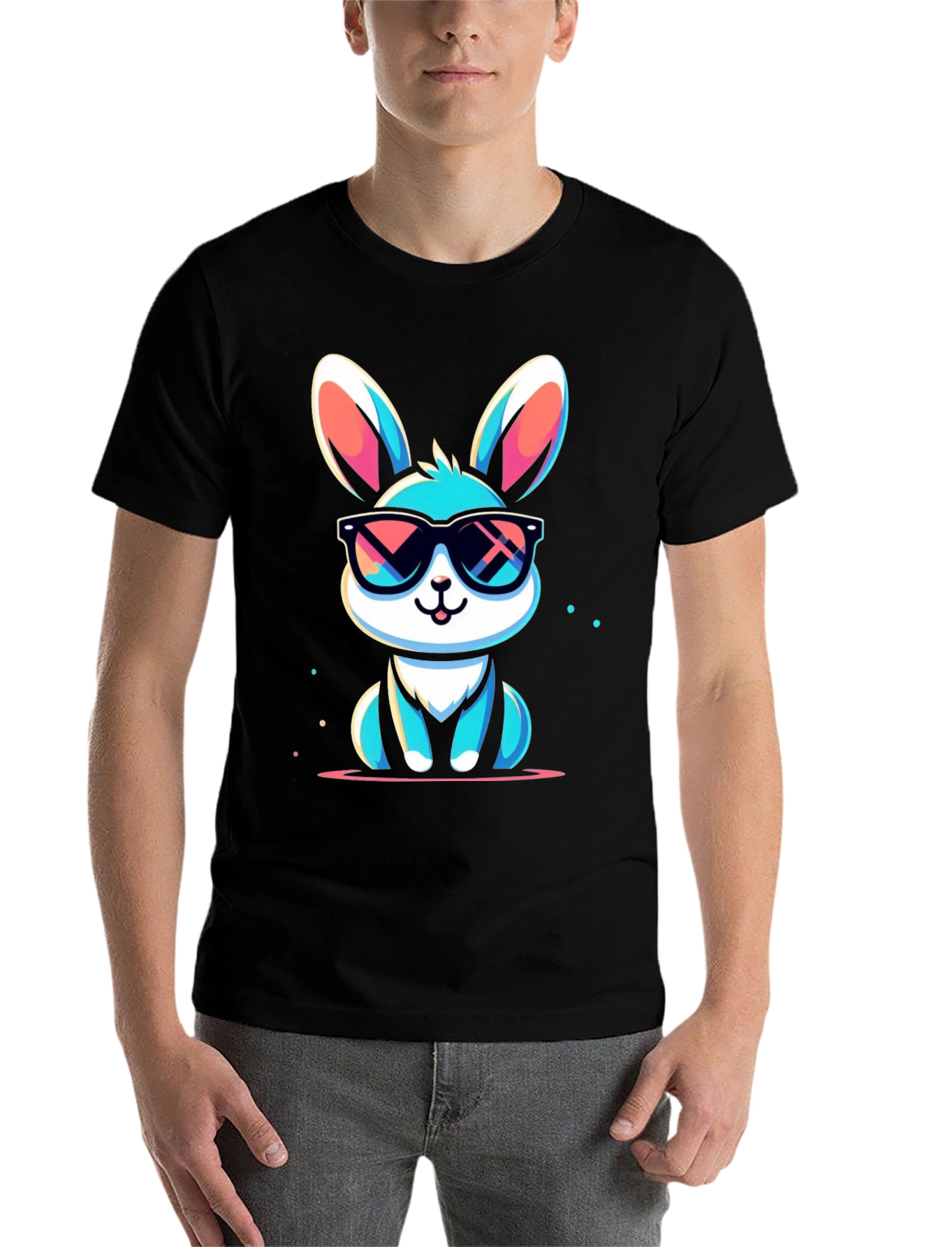Black Cool Bunny Graphic Tee - Stylish Unisex T-Shirt view 7