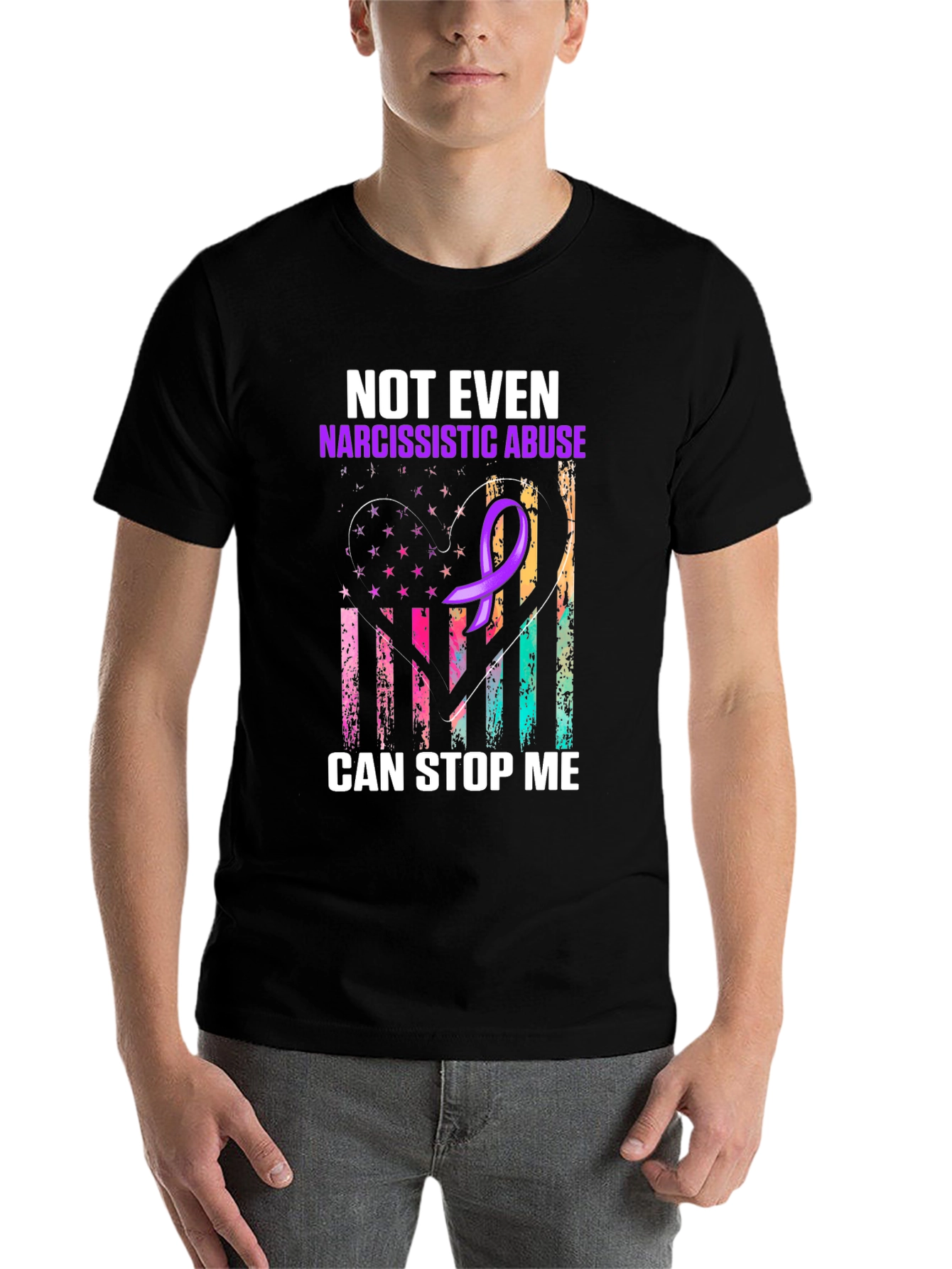 Black Narcissistic Abuse Awareness T-Shirt: "Can't Stop Me" view 7