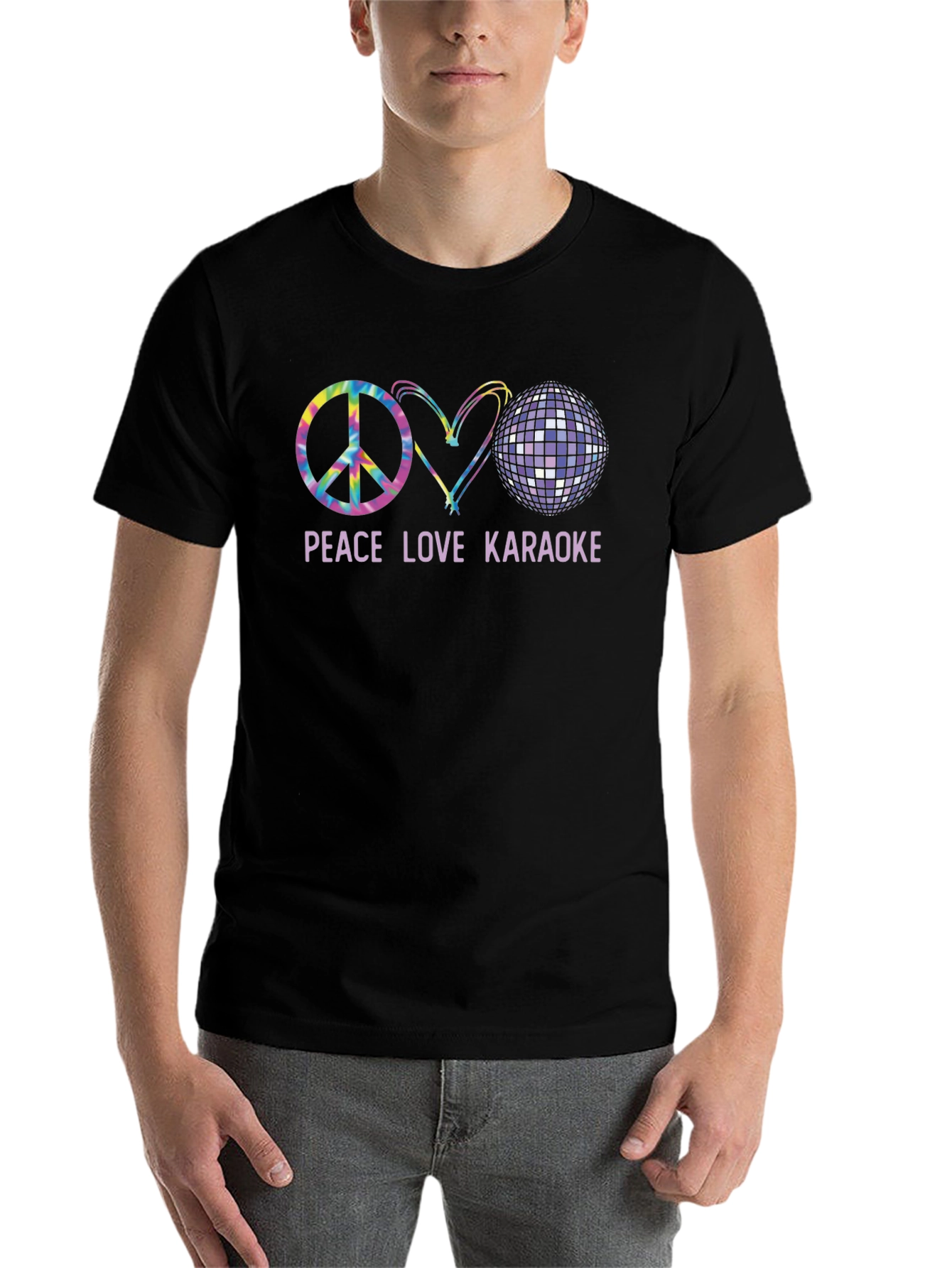 Black Peace Love Karaoke T-Shirt view 7