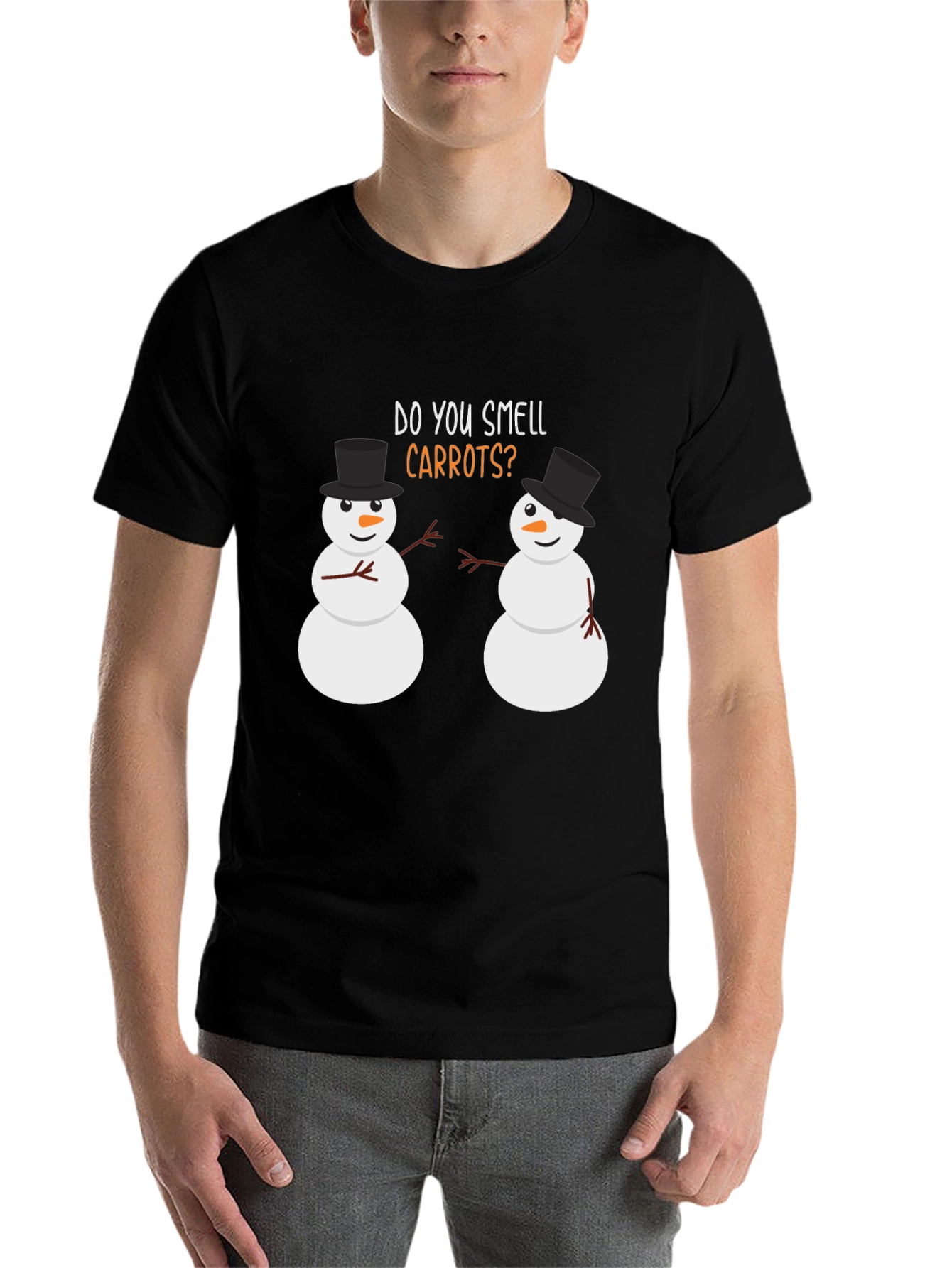 Black Funny Snowman T-Shirt - Do You Smell Carrots? view 7