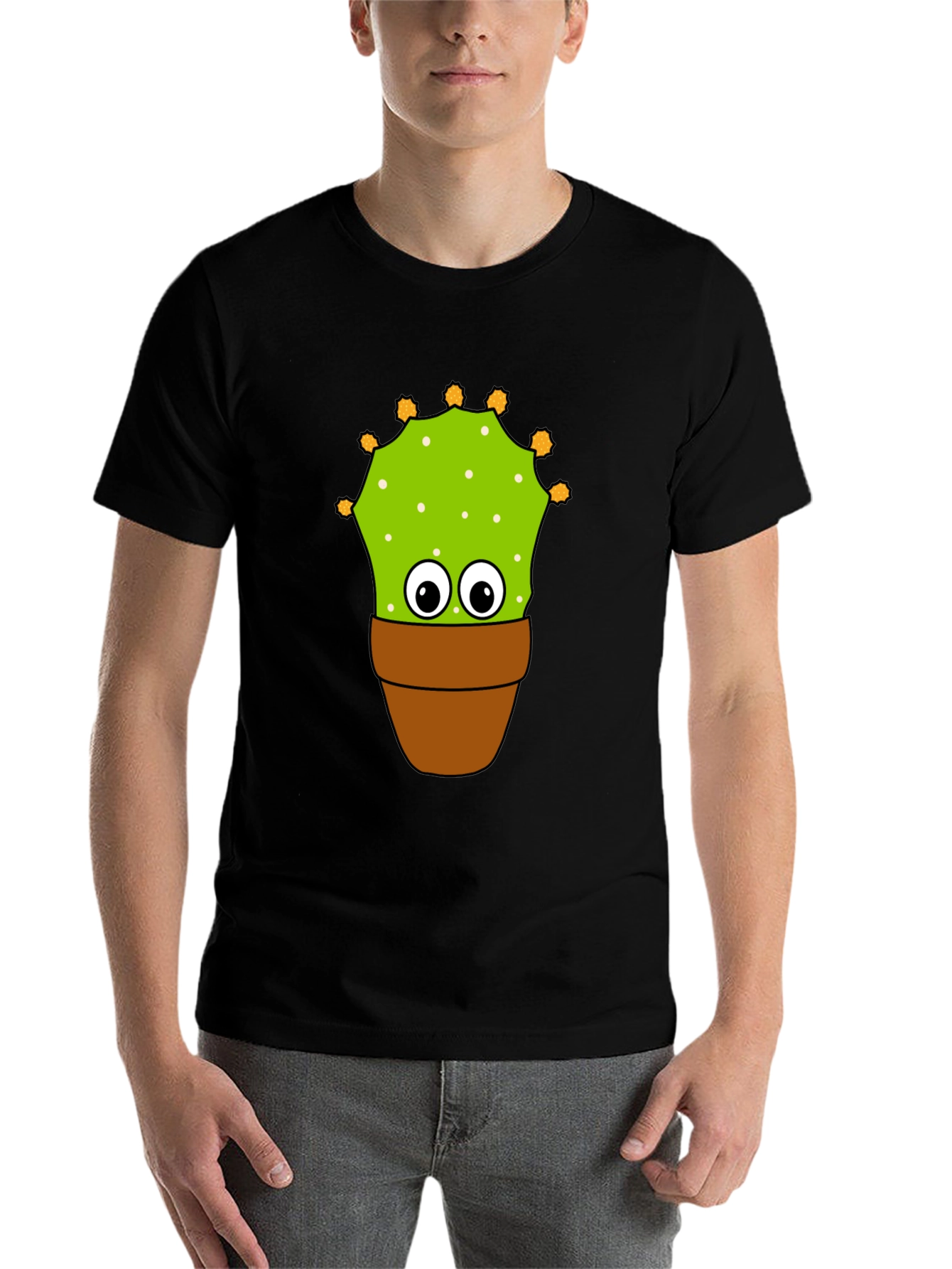 Black Funny Cactus Potted Plant Graphic Tee - Black view 7