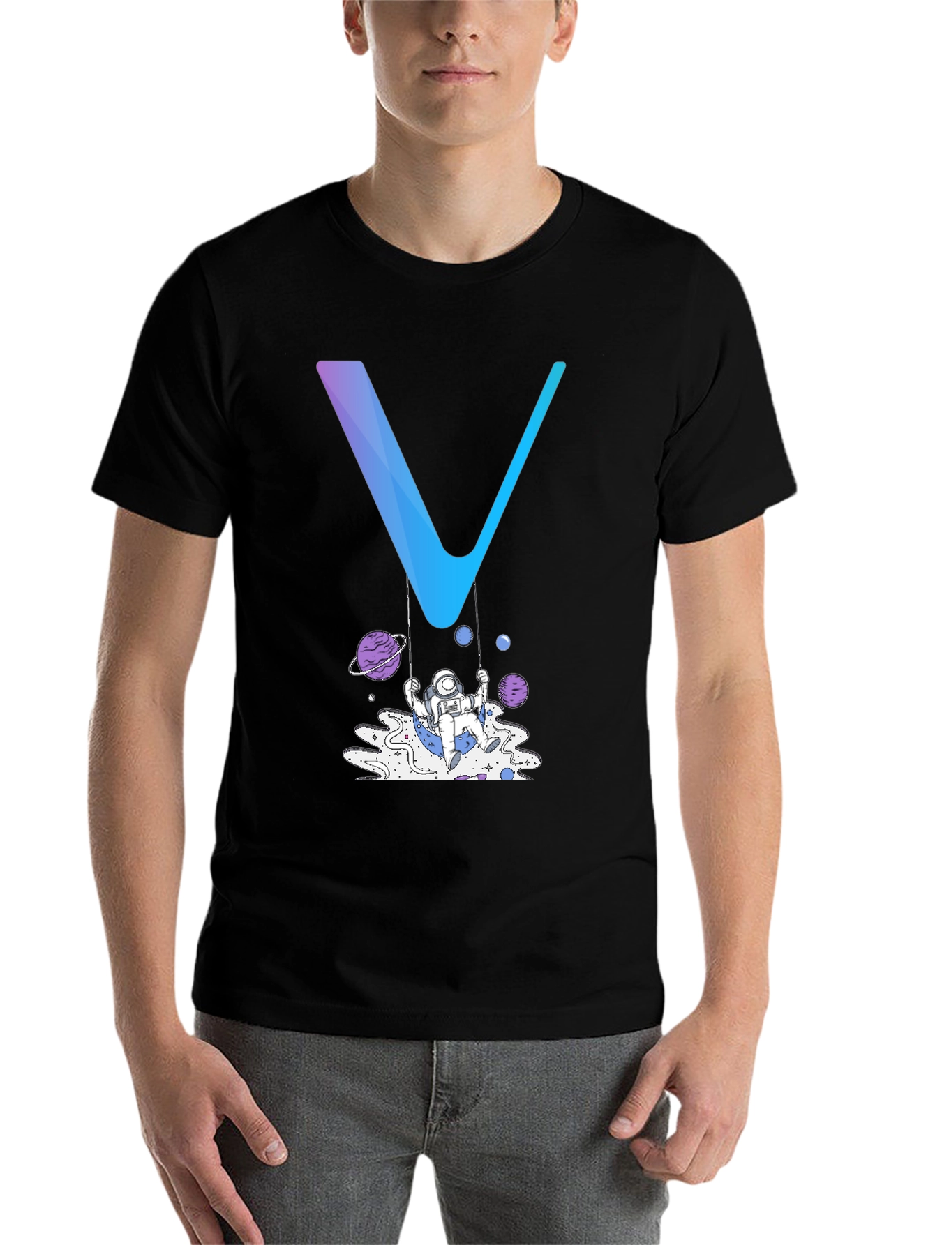 Black Astronaut Swing Graphic Tee - Black Cotton Blend Shirt view 7