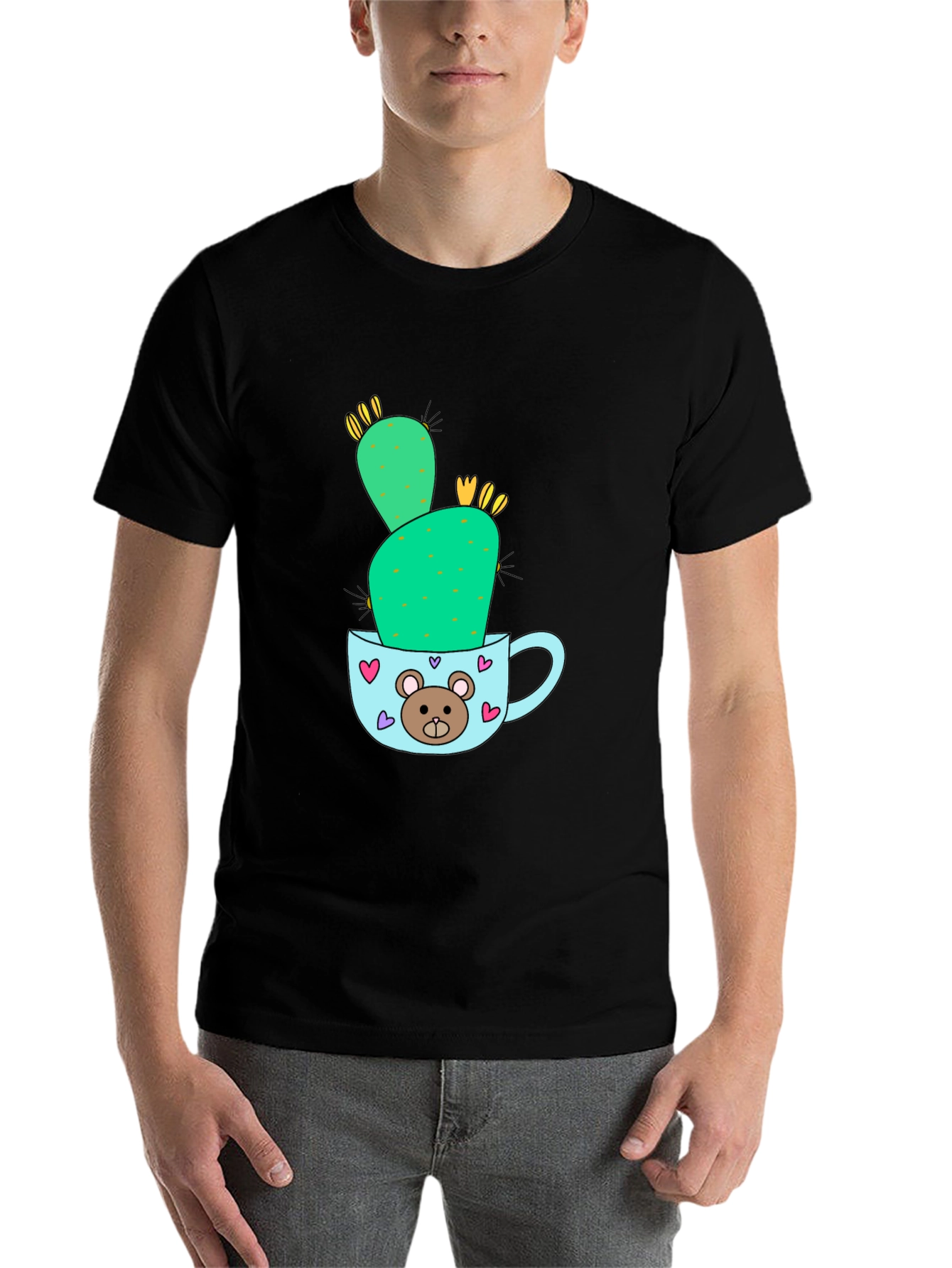 Black Cute Cactus in Mug Graphic Tee view 7