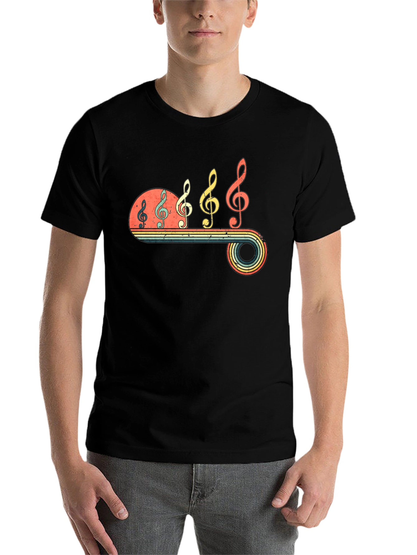 Black Retro Music Note T-Shirt view 7